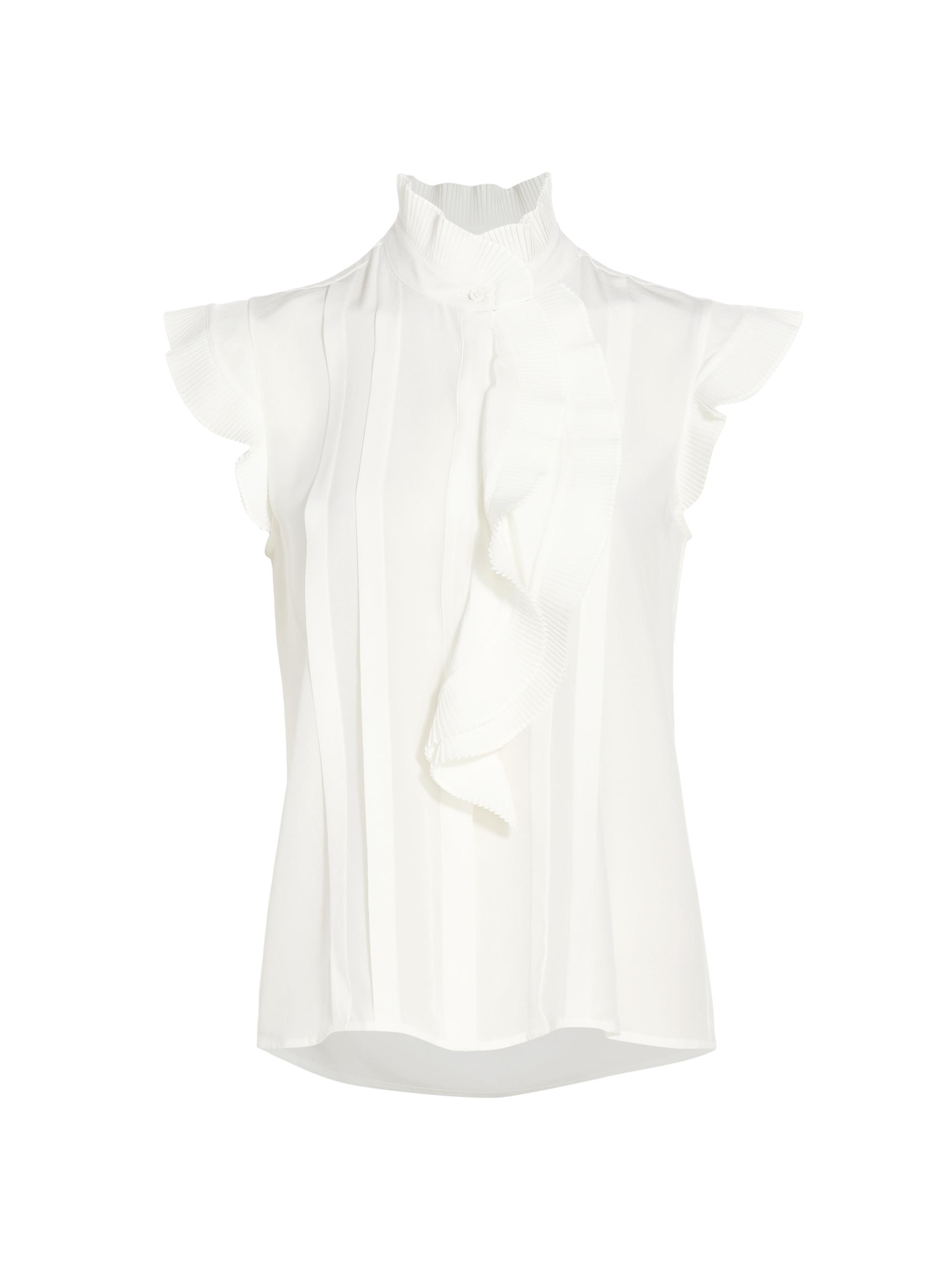 Elie Tahari Women's The Chloe Silk Pleated Ruffled Blouse - Sky White