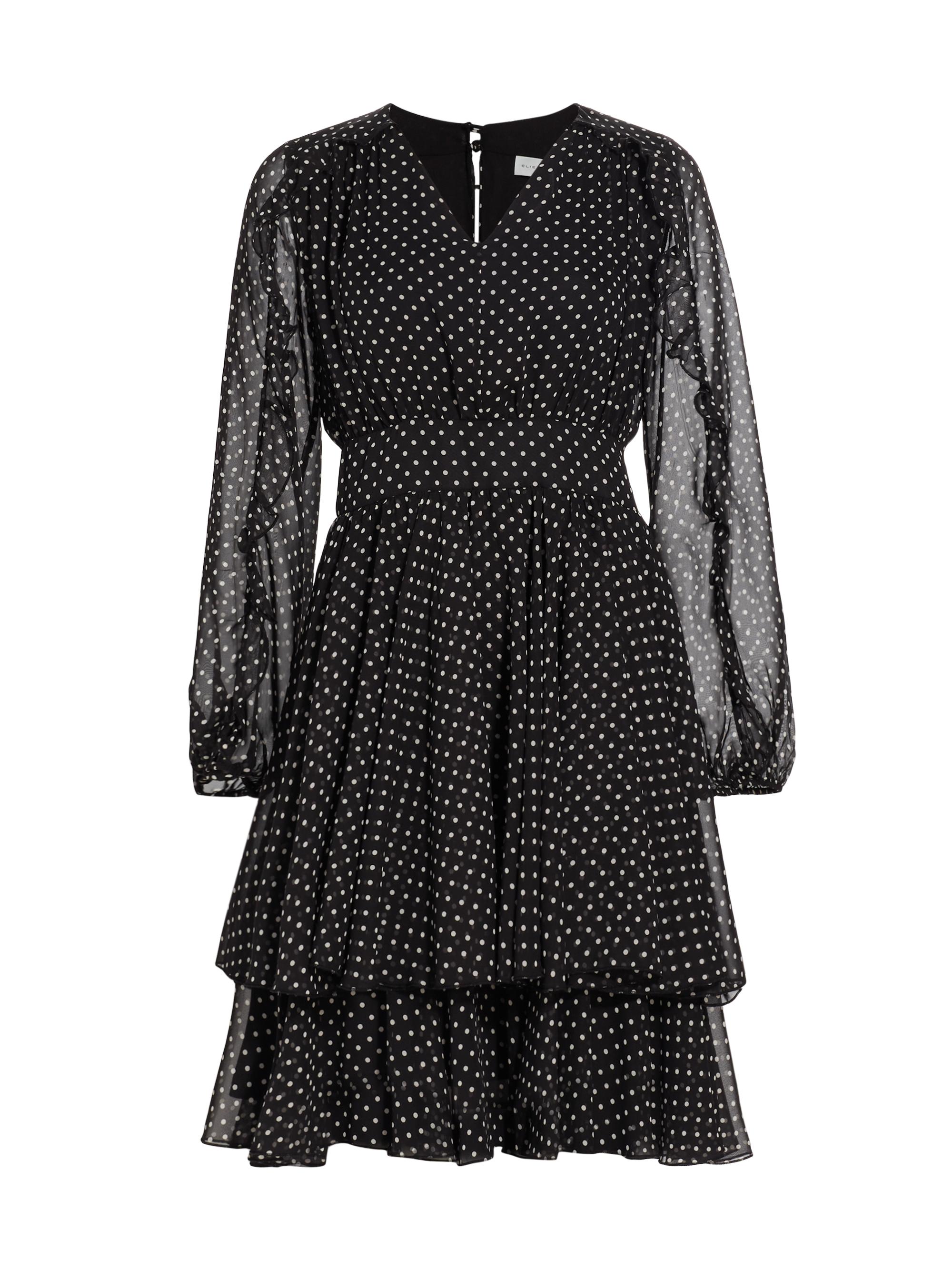 Elie Tahari Women's The Sophia Polka-Dot Ruffled Minidress - Noir And White Polka Dot