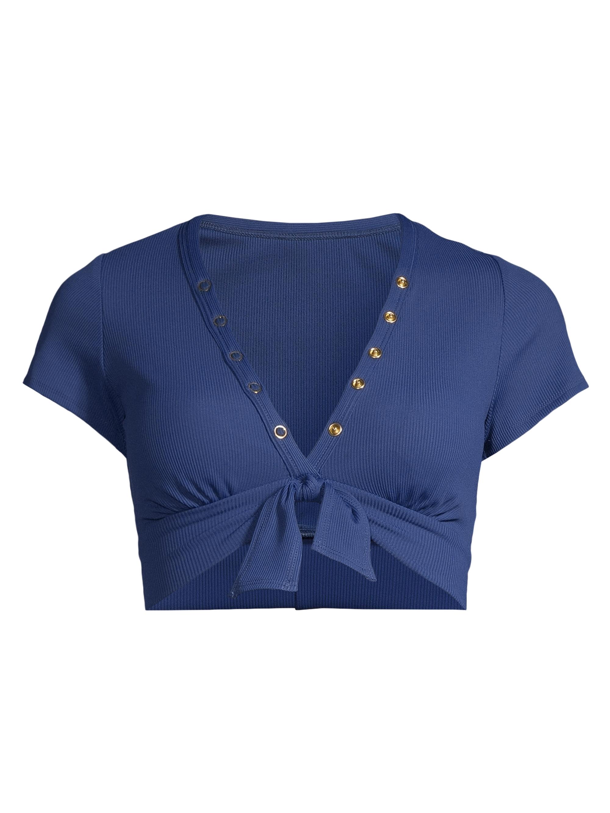 Robin Piccone Women's Amy Short-Sleeve Bikini Top - Blueberry