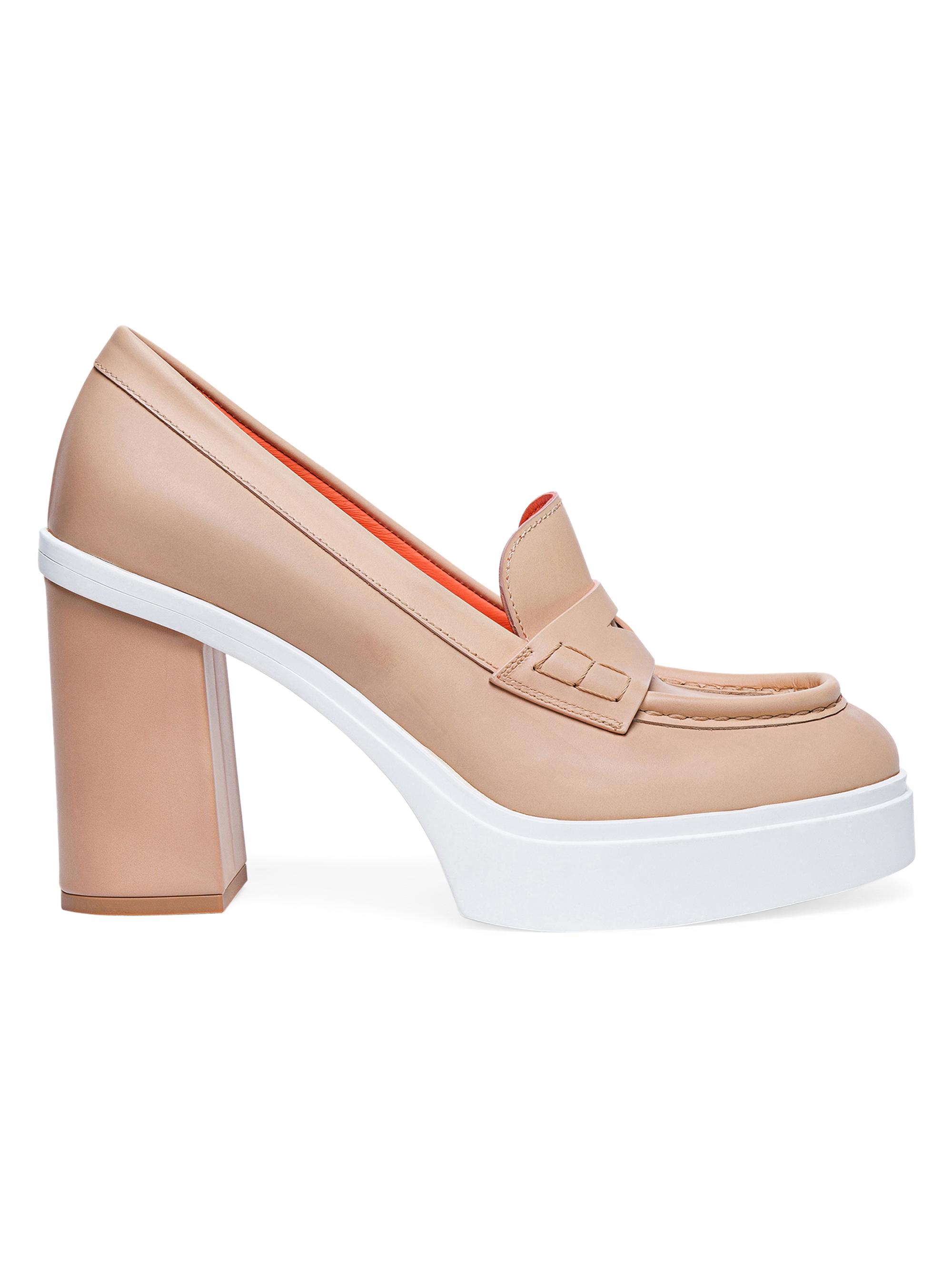 Santoni Women's Leather Contrast Block-Heel Loafers - Beige