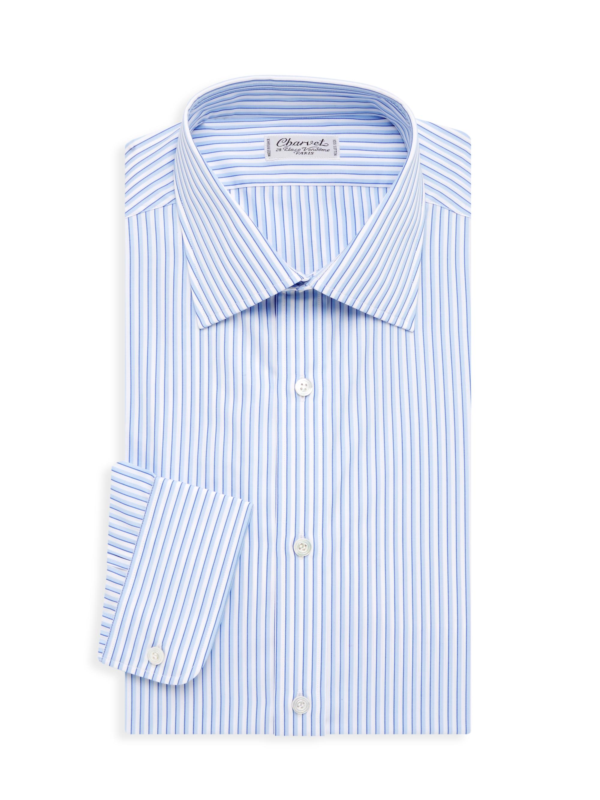 Charvet Men's Striped Dress Dhirt - Light Blue White