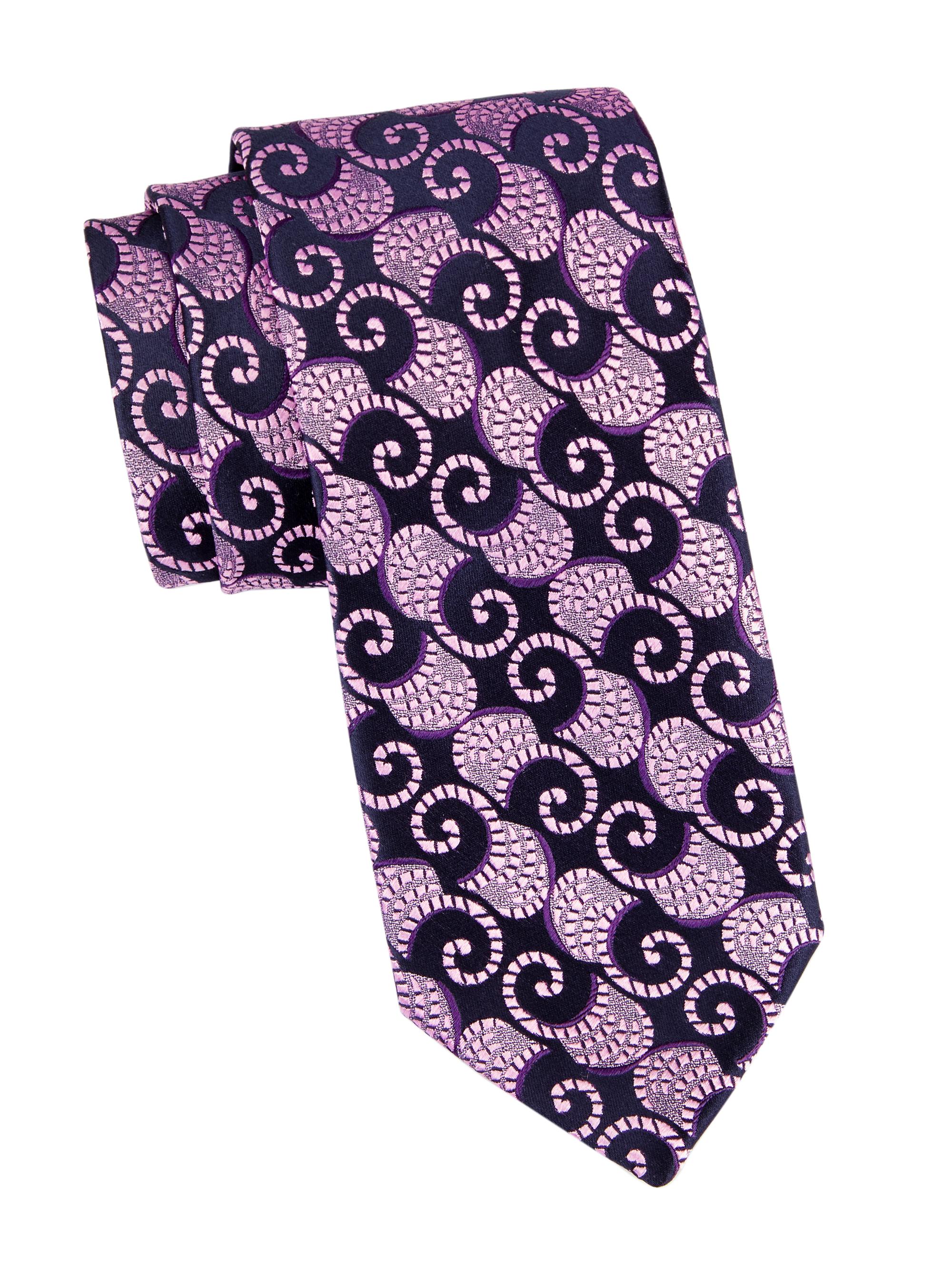 Charvet Men's Swirl Silk Tie - Navy Pink