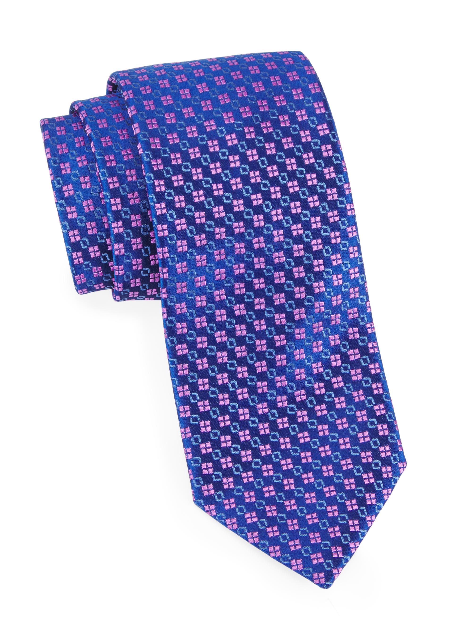 Charvet Men's Cube Jacquard Silk Tie - Navy Pink