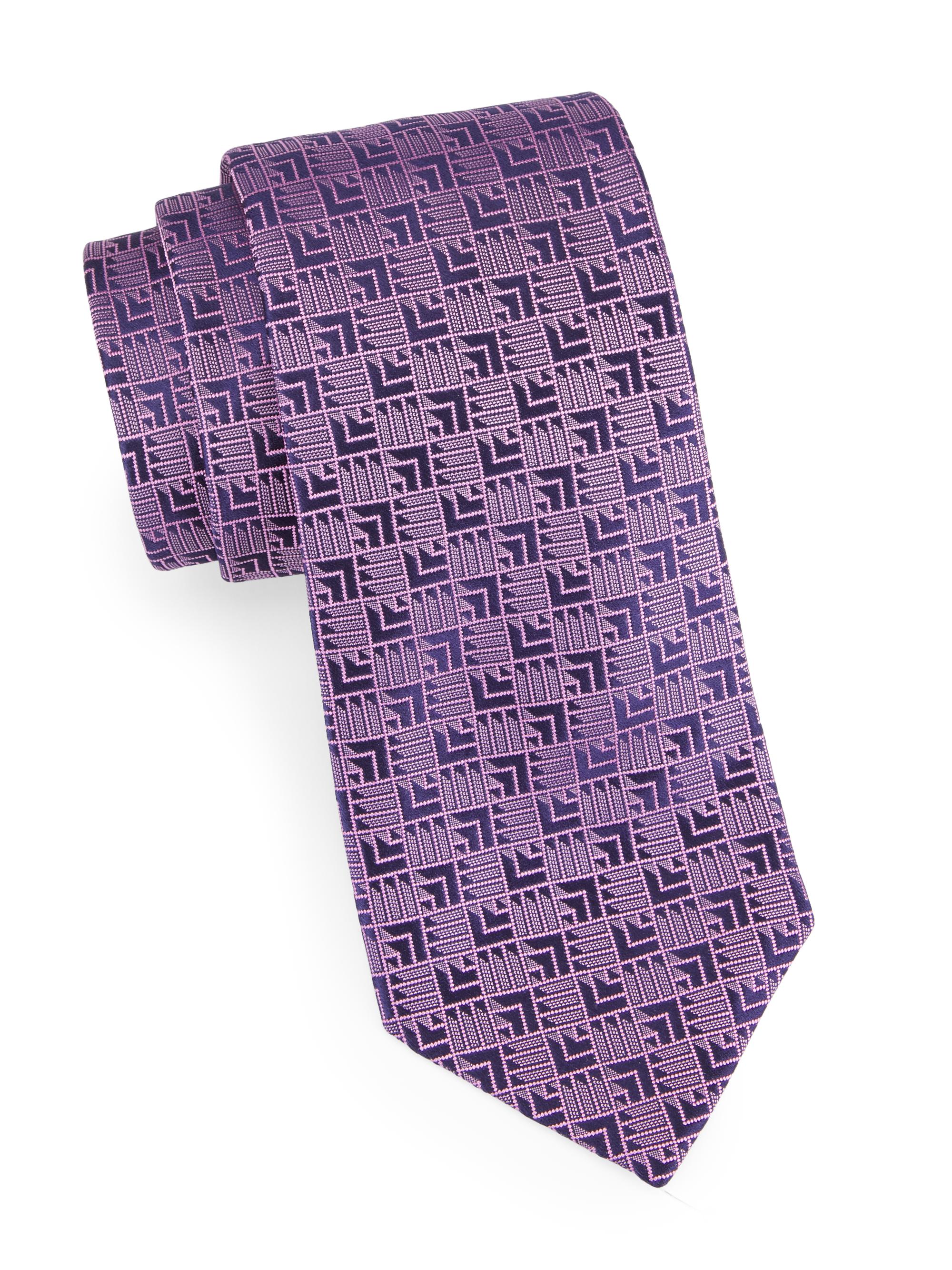 Charvet Men's Cube Print Silk Tie - Navy Pink