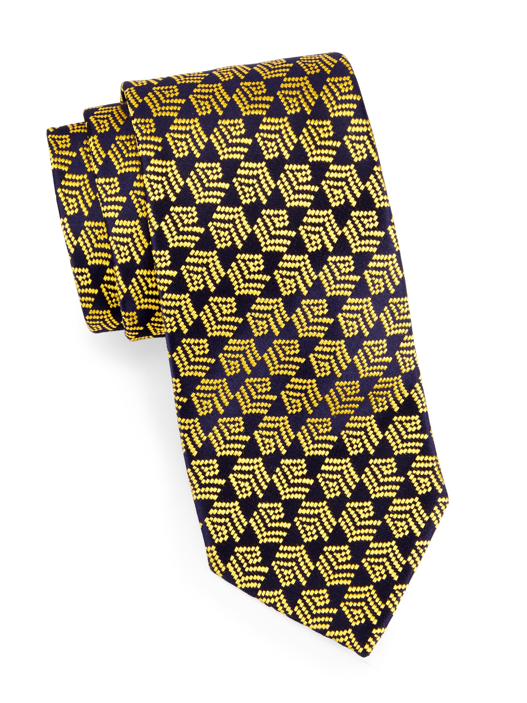 Charvet Men's Geometric Shaded Stripe Silk Jacquard Tie - Navy Yellow
