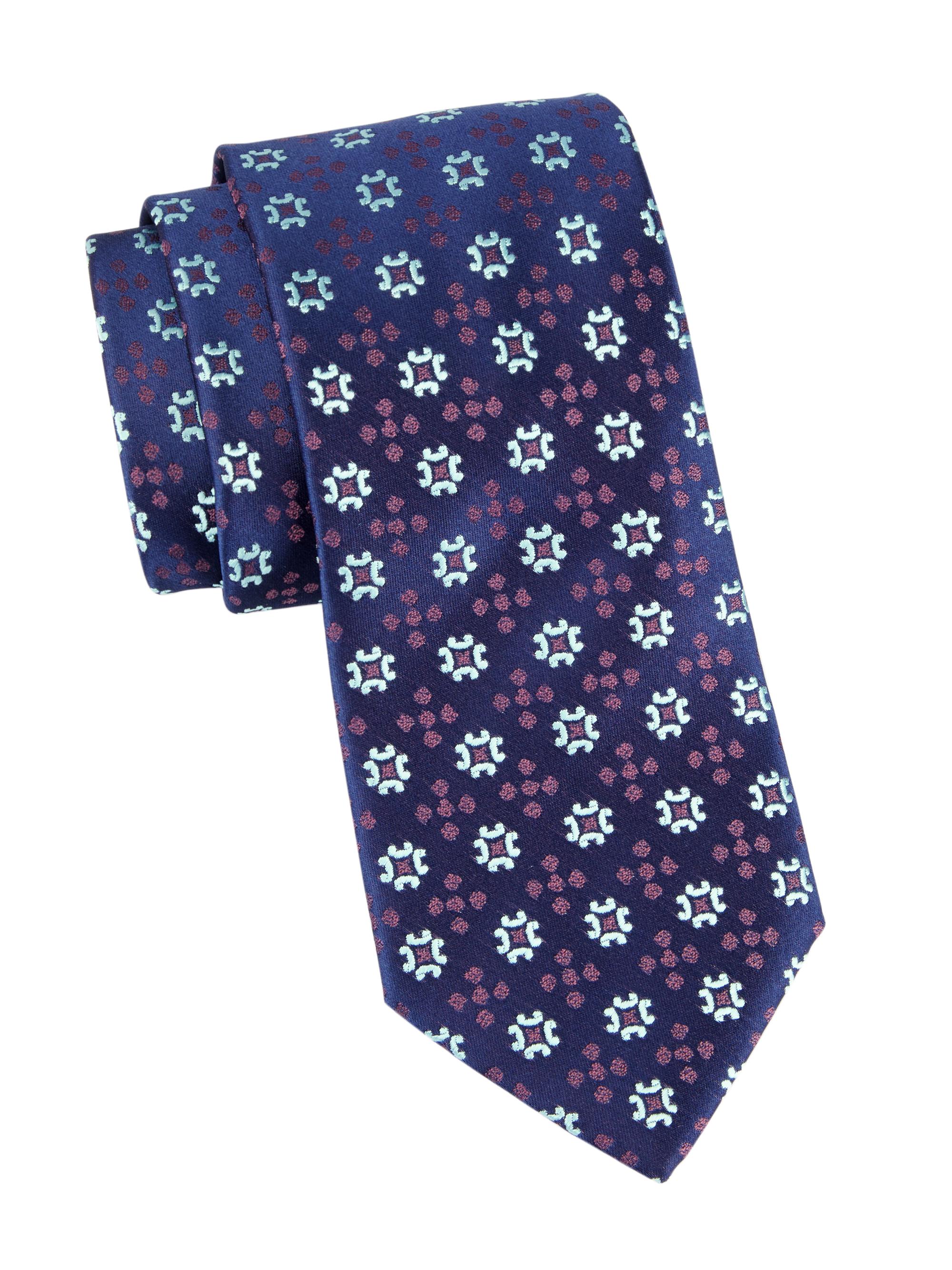 Charvet Men's Medallion Silk Tie - Navy Blue