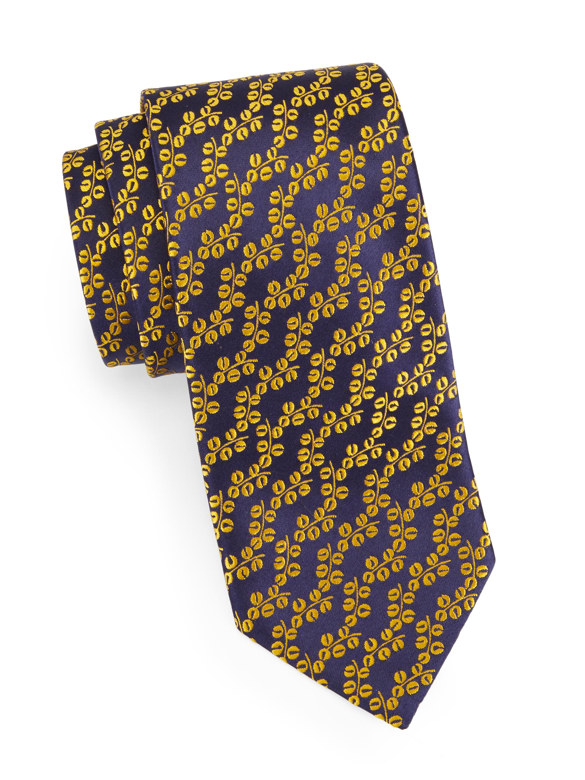 Charvet Men's Coffee Vine Silk Jacquard Tie - Navy Yellow