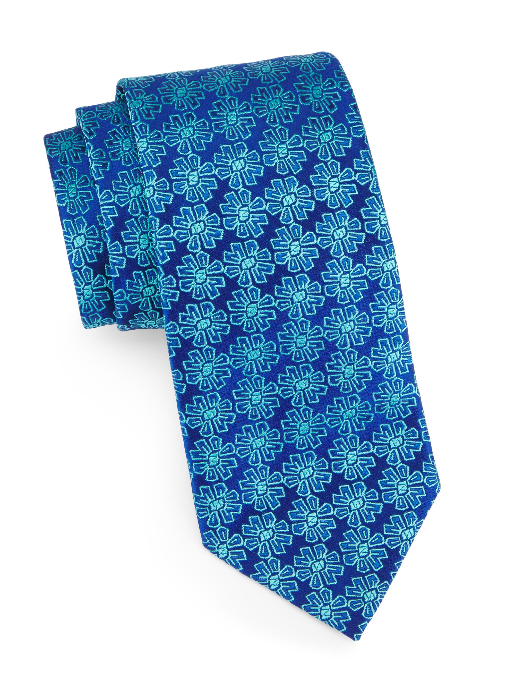 Charvet Men's Flower Medallion Silk Tie - Royal Aqua