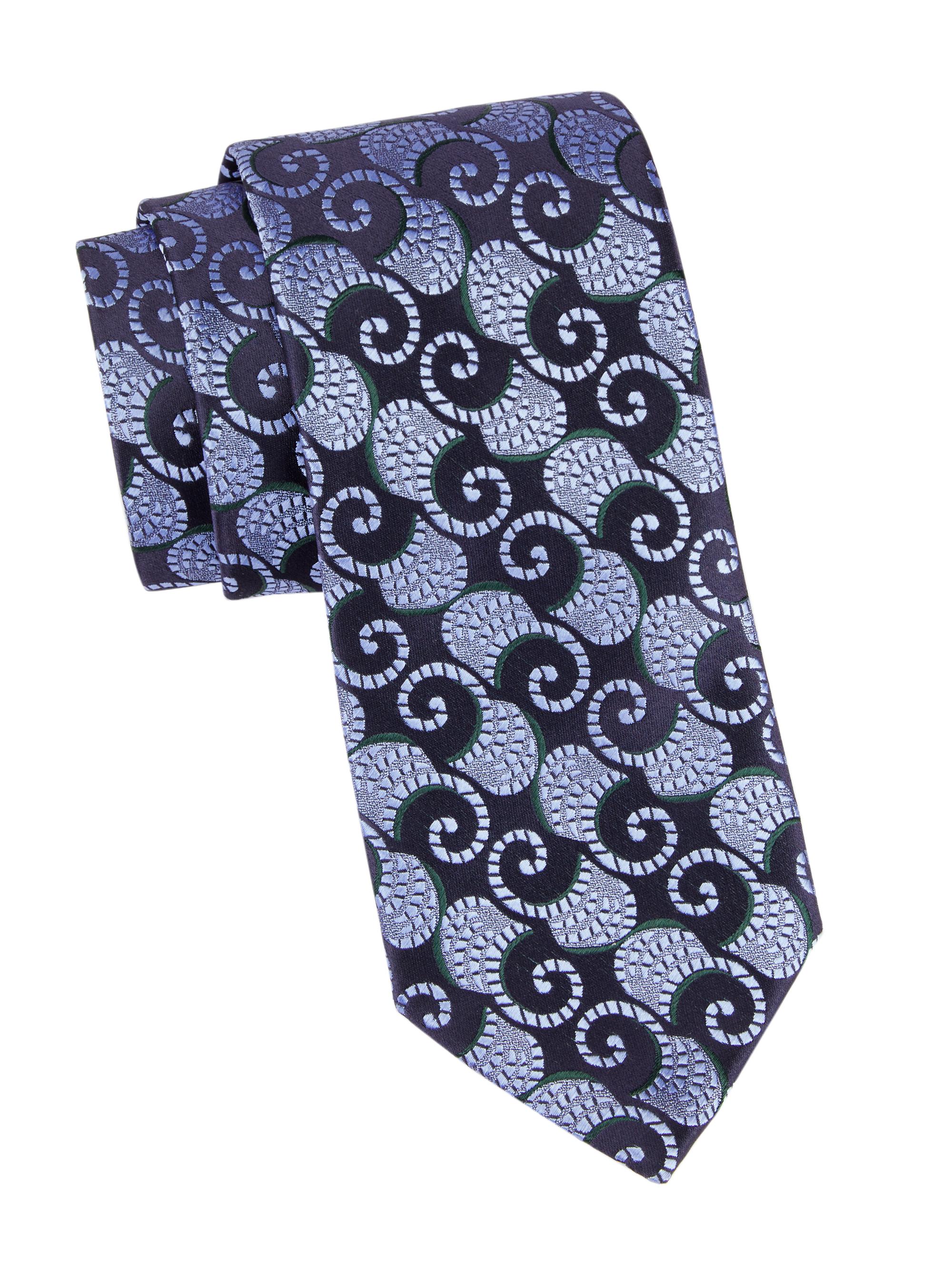 Charvet Men's Swirl Silk Tie - Navy Green