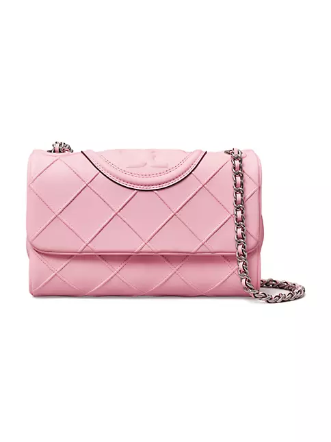 Tory Burch Light Pink Leather Studded Fleming Shoulder Bag