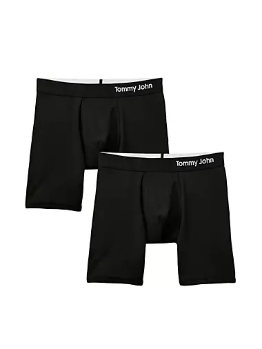 Tommy John Men's Cool Cotton 4-Inch Boxer Briefs in Black at
