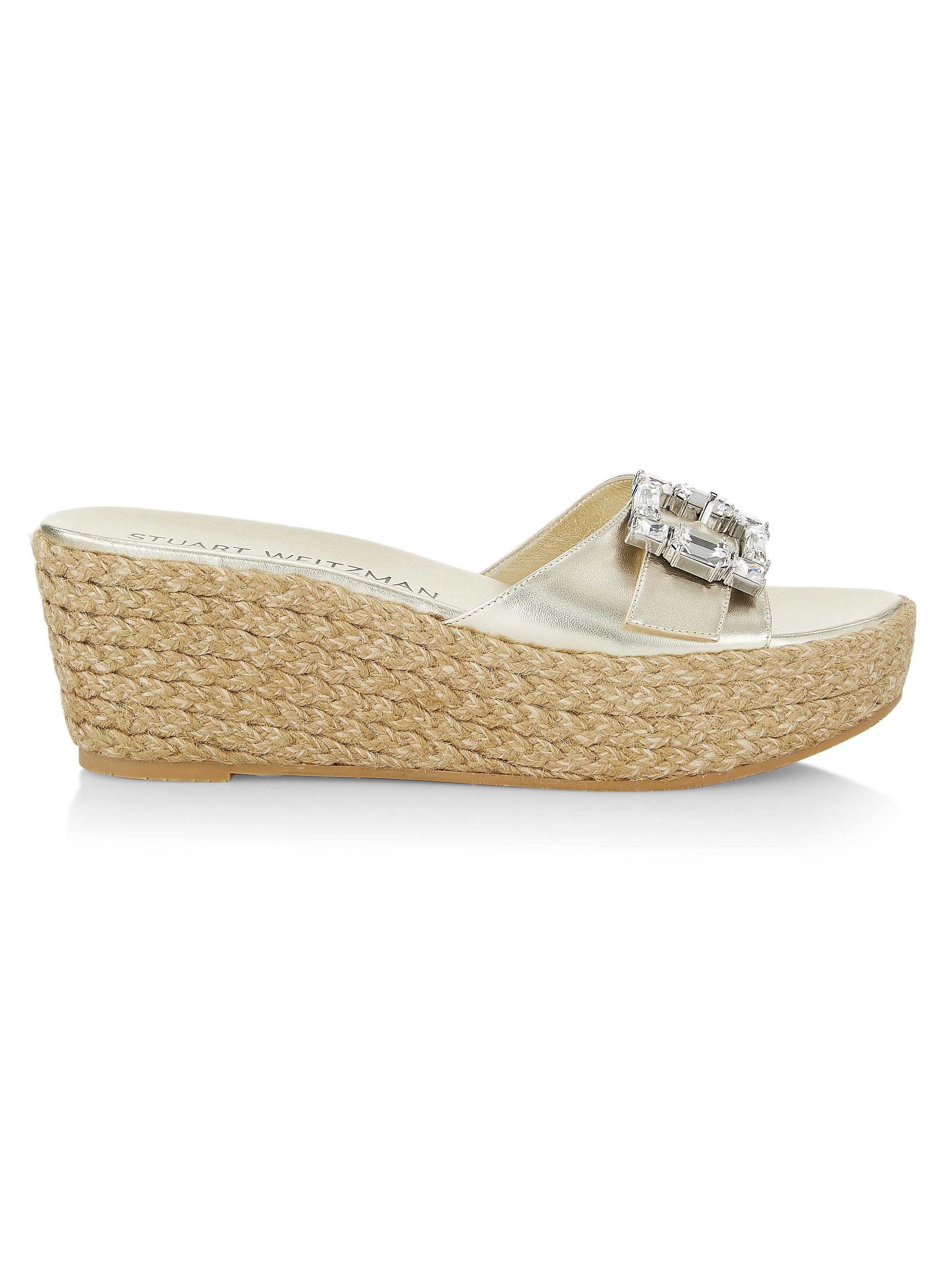 Stuart Weitzman Women's Saint Tropez Buckle Wedge Slides - Light Gold  Sandals