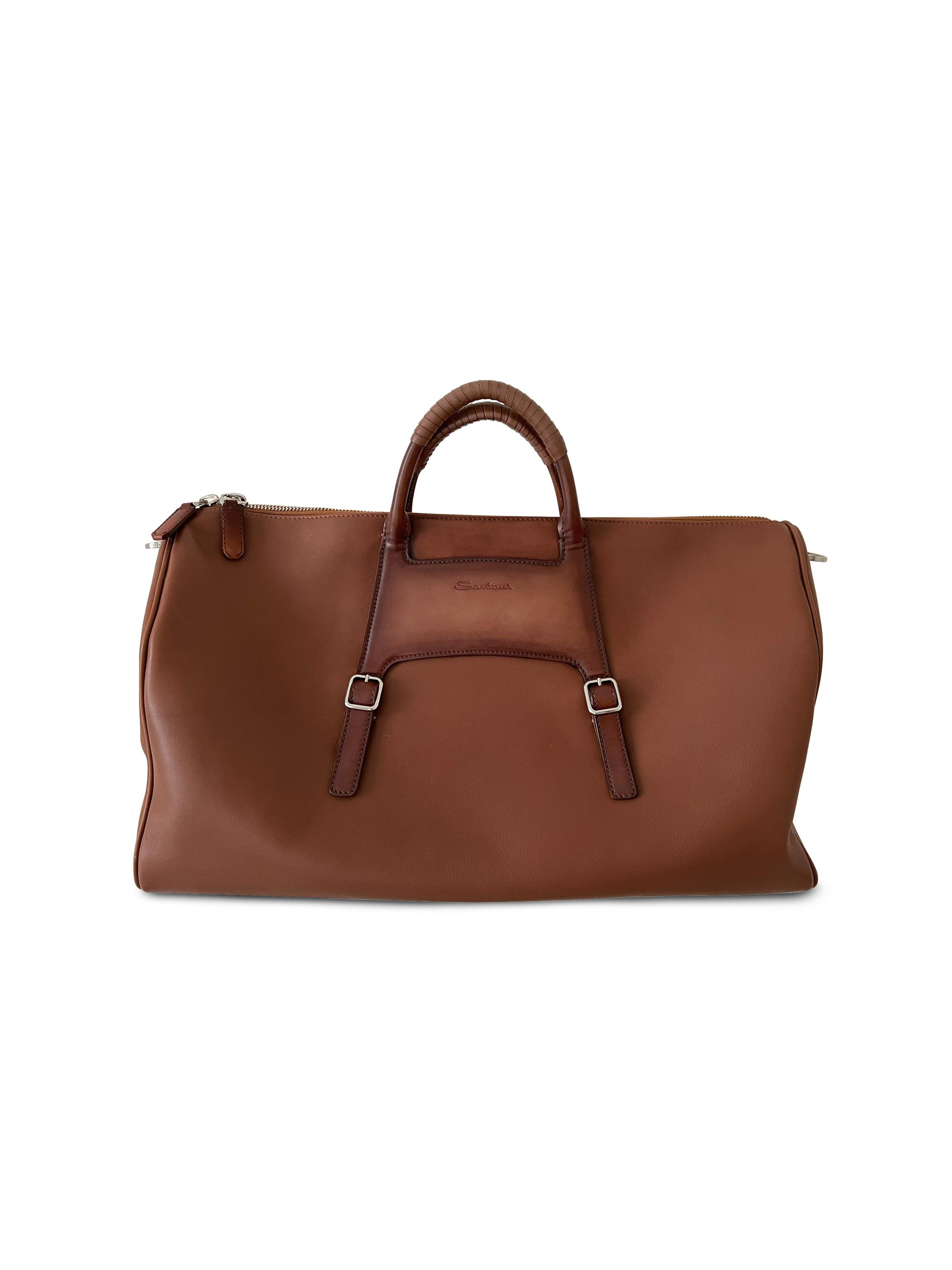 Santoni Men's Borsone Leather Duffel Bag - Light Brown