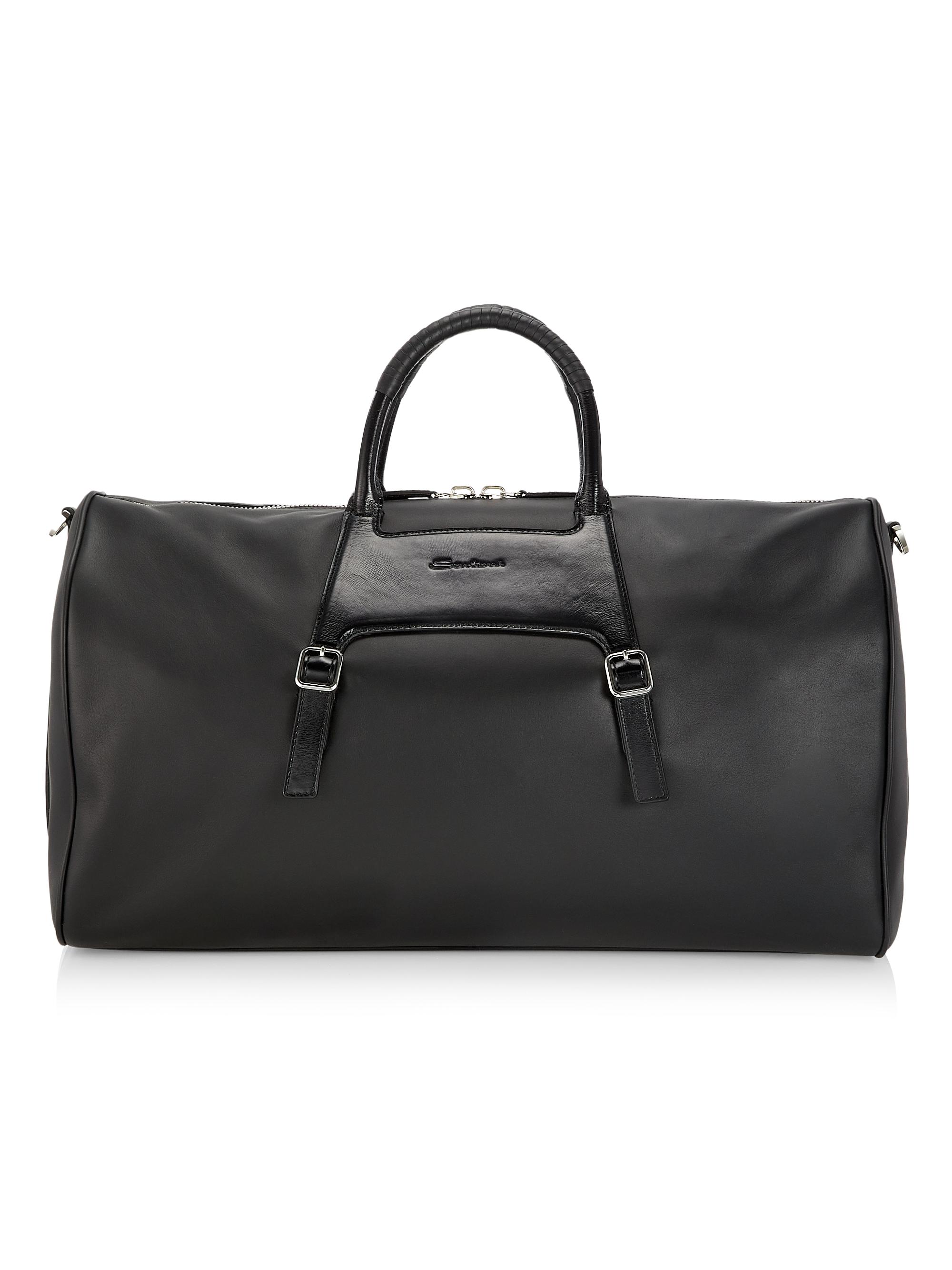 Santoni Men's Borsone Leather Duffel Bag - Black