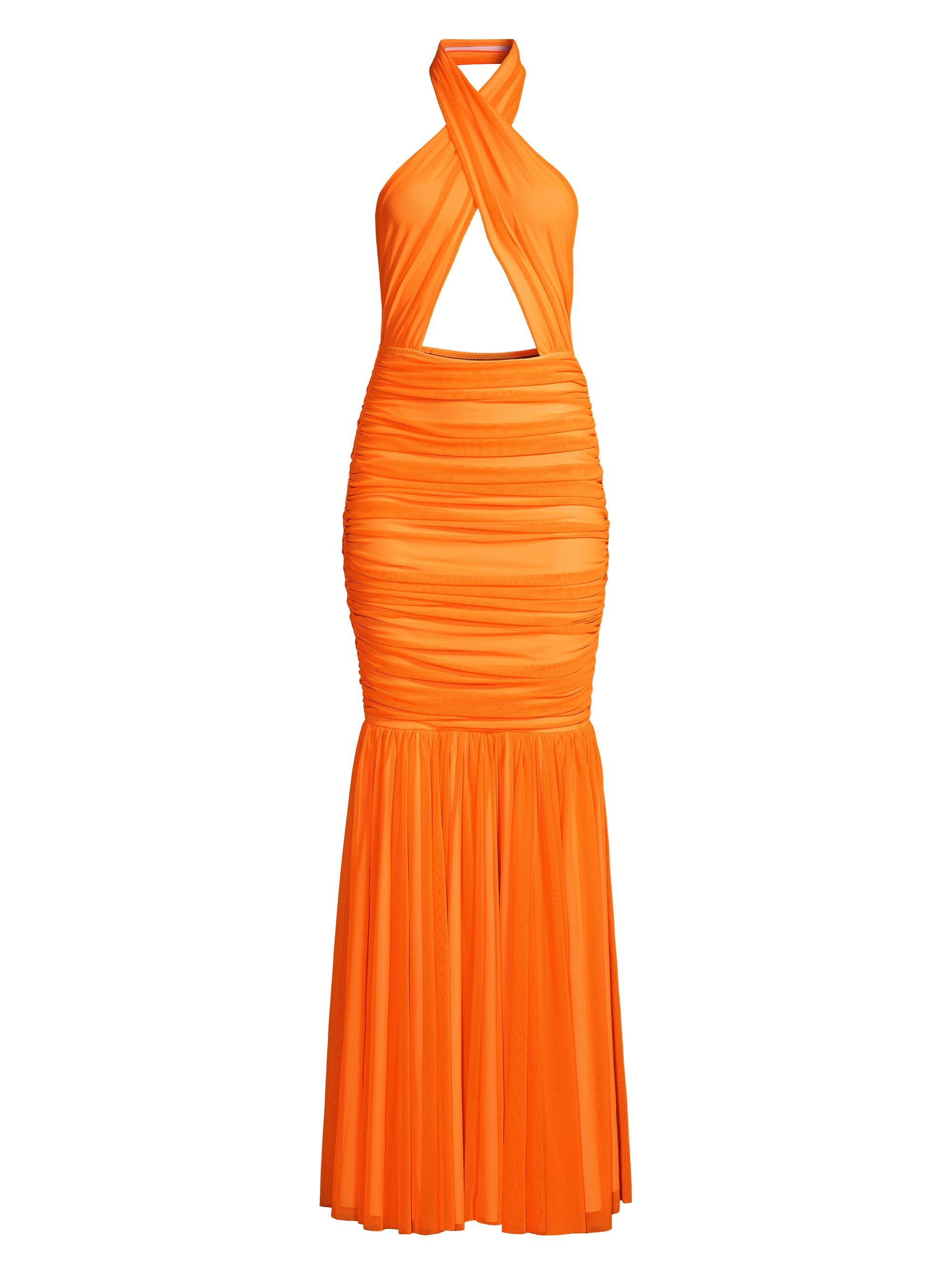 Norma Kamali Women's Halter Neck Cut-Out Mermaid Gown - Neon Orange