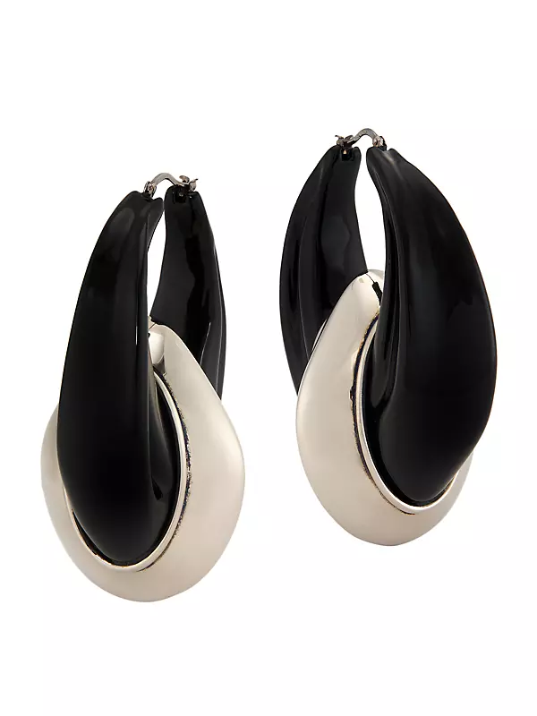 Iris Two-Tone Silvertone & Black Varnish Hoop Earrings