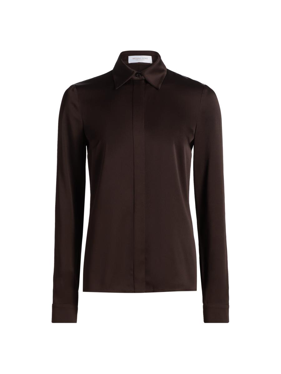 Michael Kors Women's Hansen Charmeuse Shirt In Brown