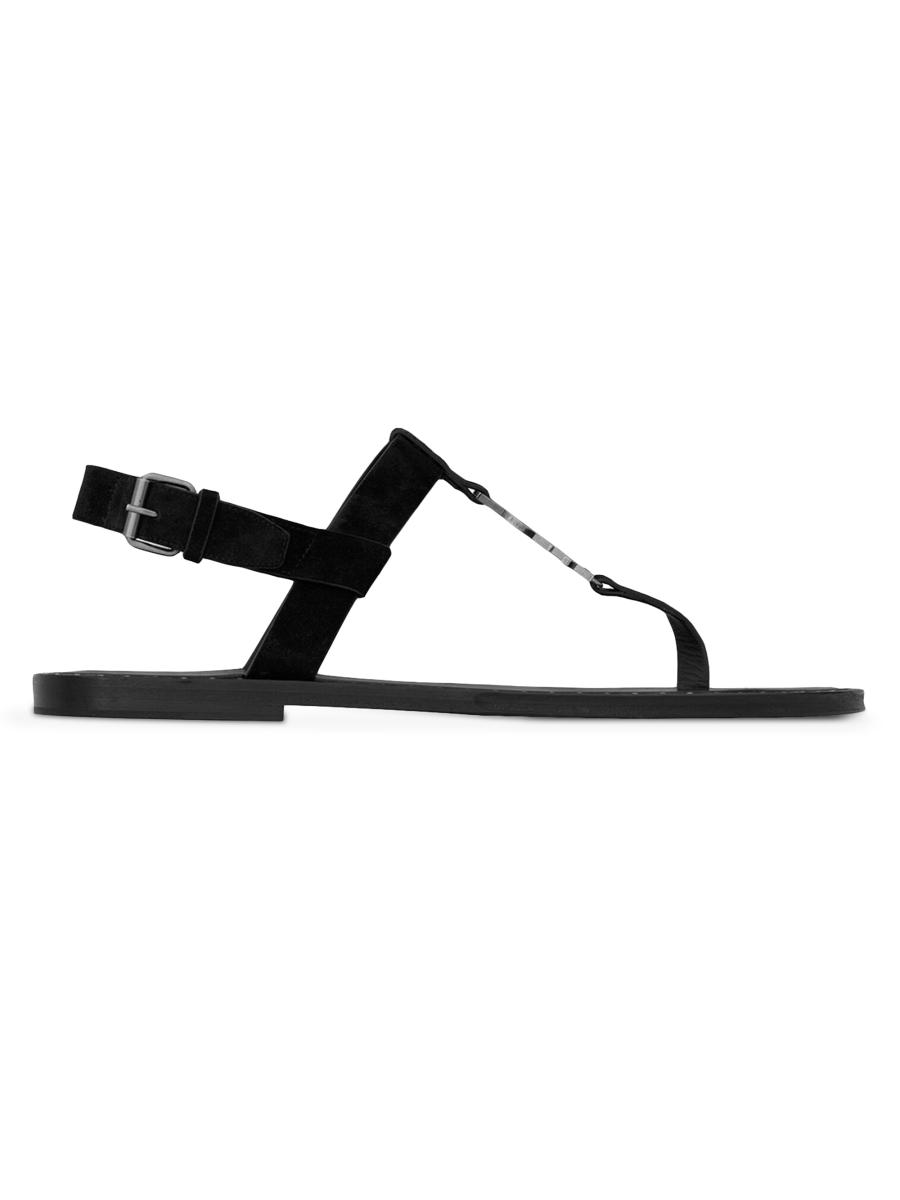 Saint Laurent Cassandra Flat Sandals in Suede with Silver