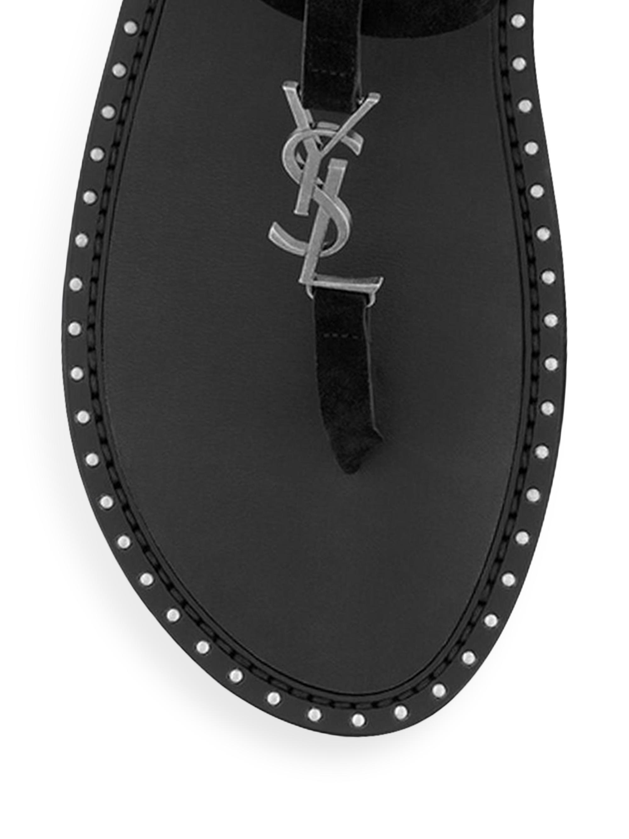Saint Laurent Cassandra Flat Sandals in Suede with Silver  display picture 1