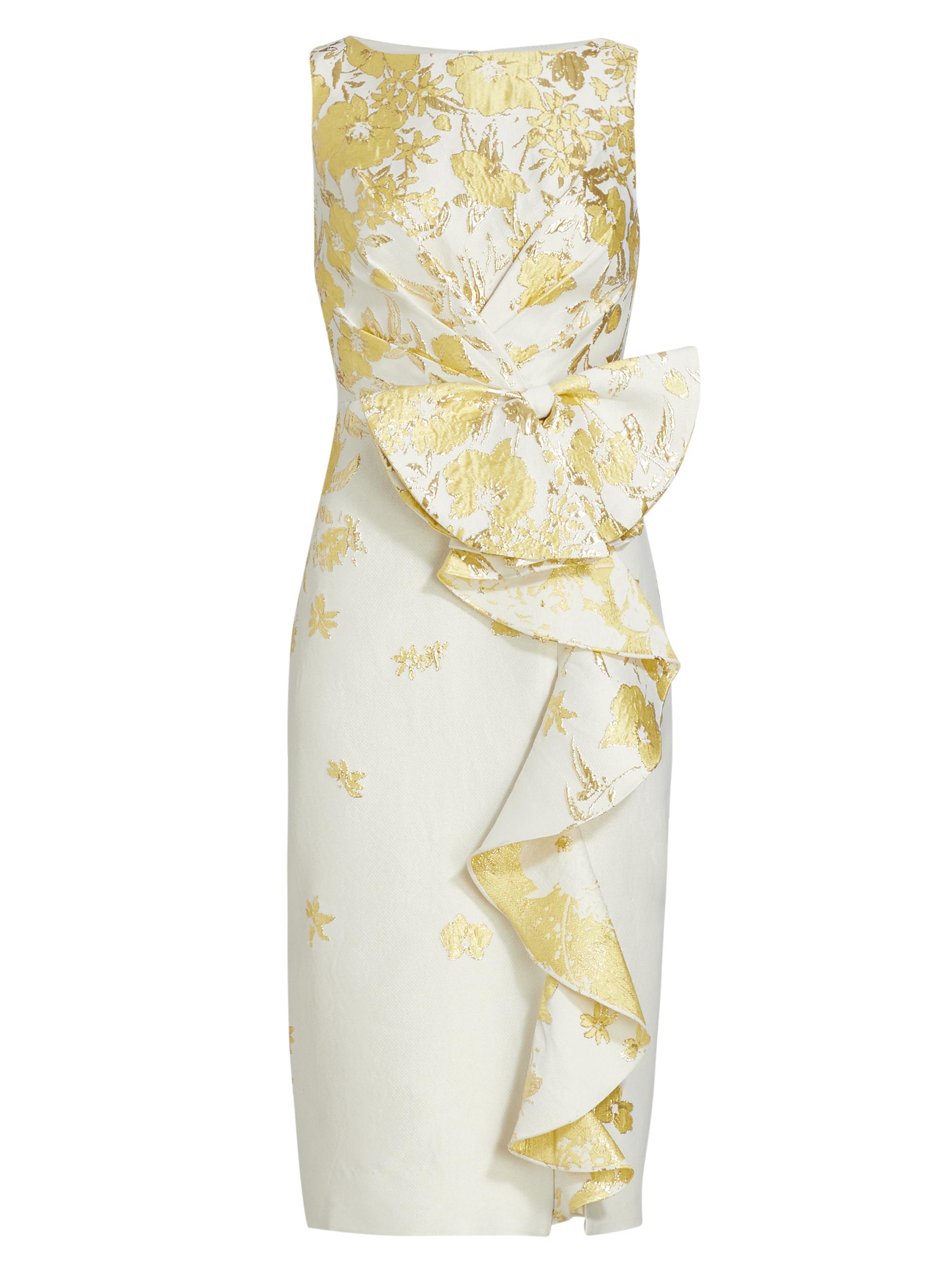 Badgley Mischka Metallic Brocade Ruffled Sheath Dress | Saks Fifth Avenue
