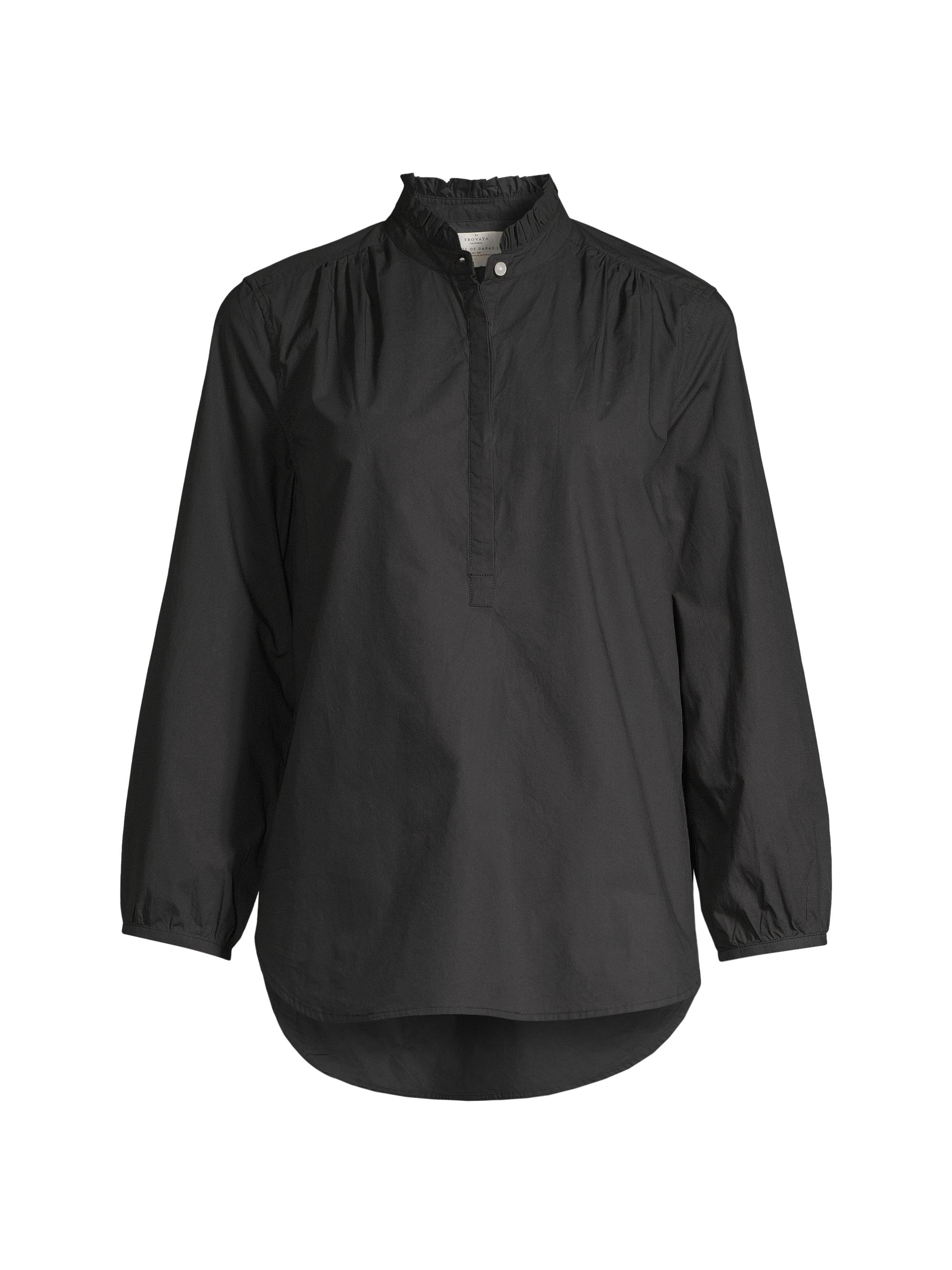 Birds of Paradis Women's Sara B Ruffled Cotton Henley Shirt - Black