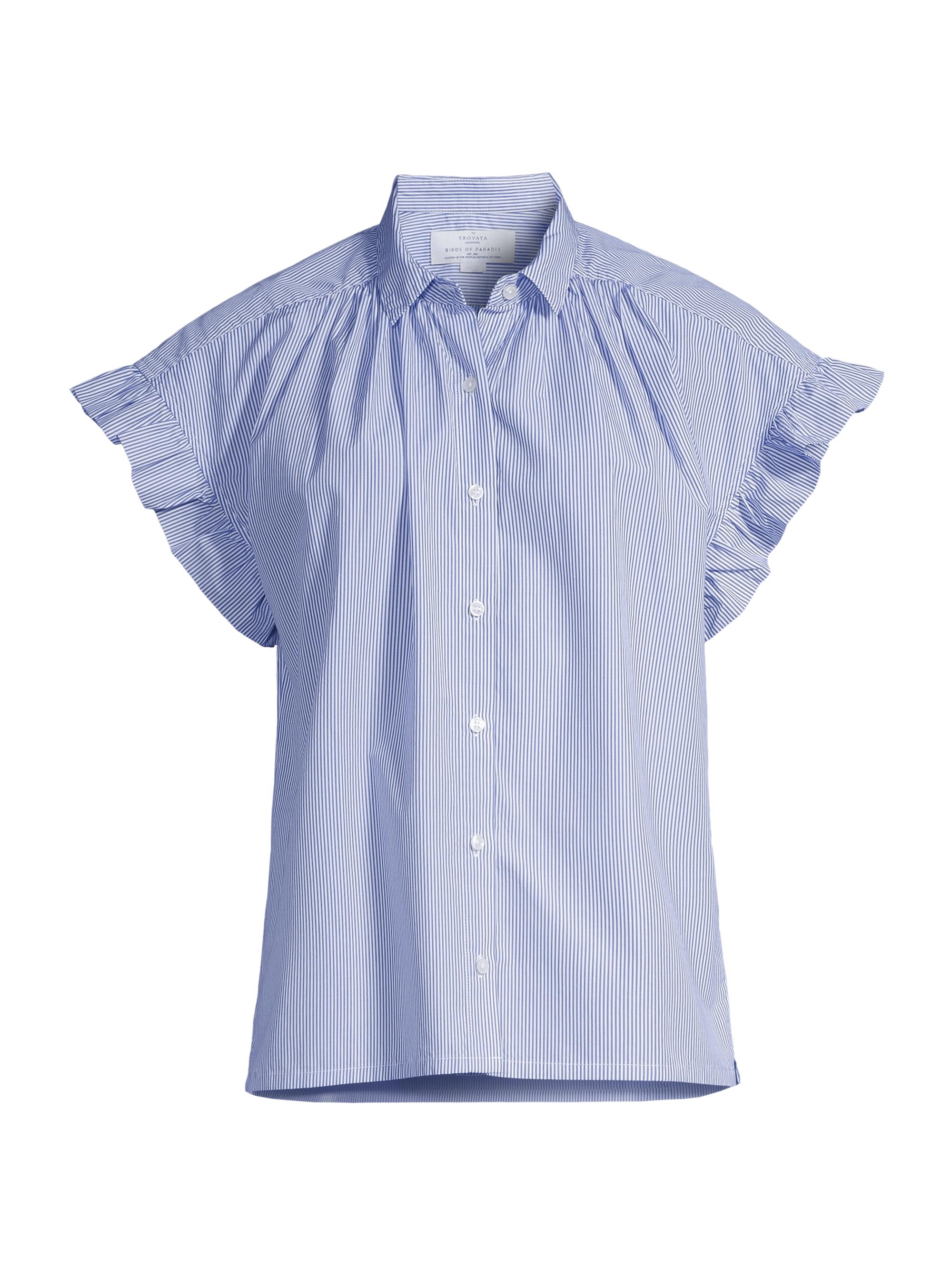Birds of Paradis Women's Marianna B Stripe Cotton Button-Front Shirt - Blue White