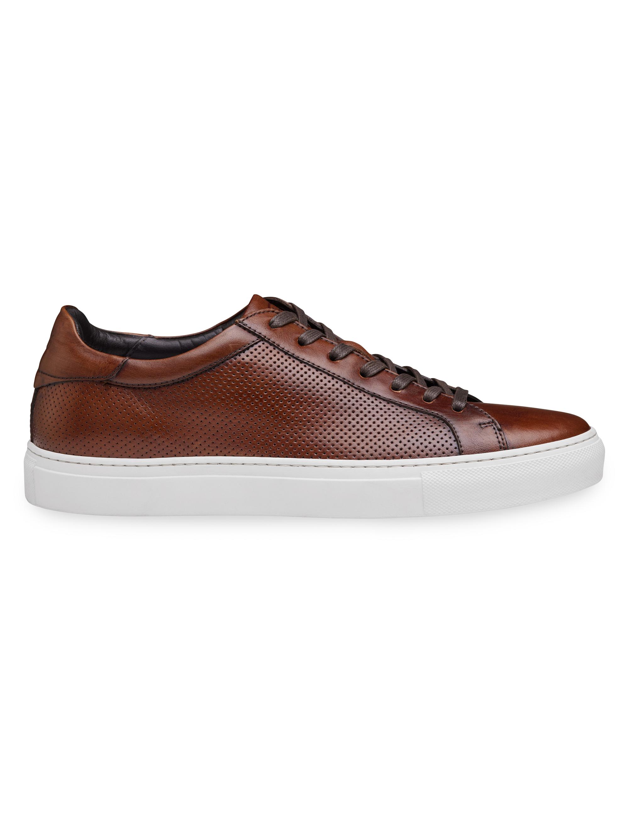 Johnston & Murphy Men's J & M Collection Jake Leather Perforated Sneakers - Brown Calf Skin
