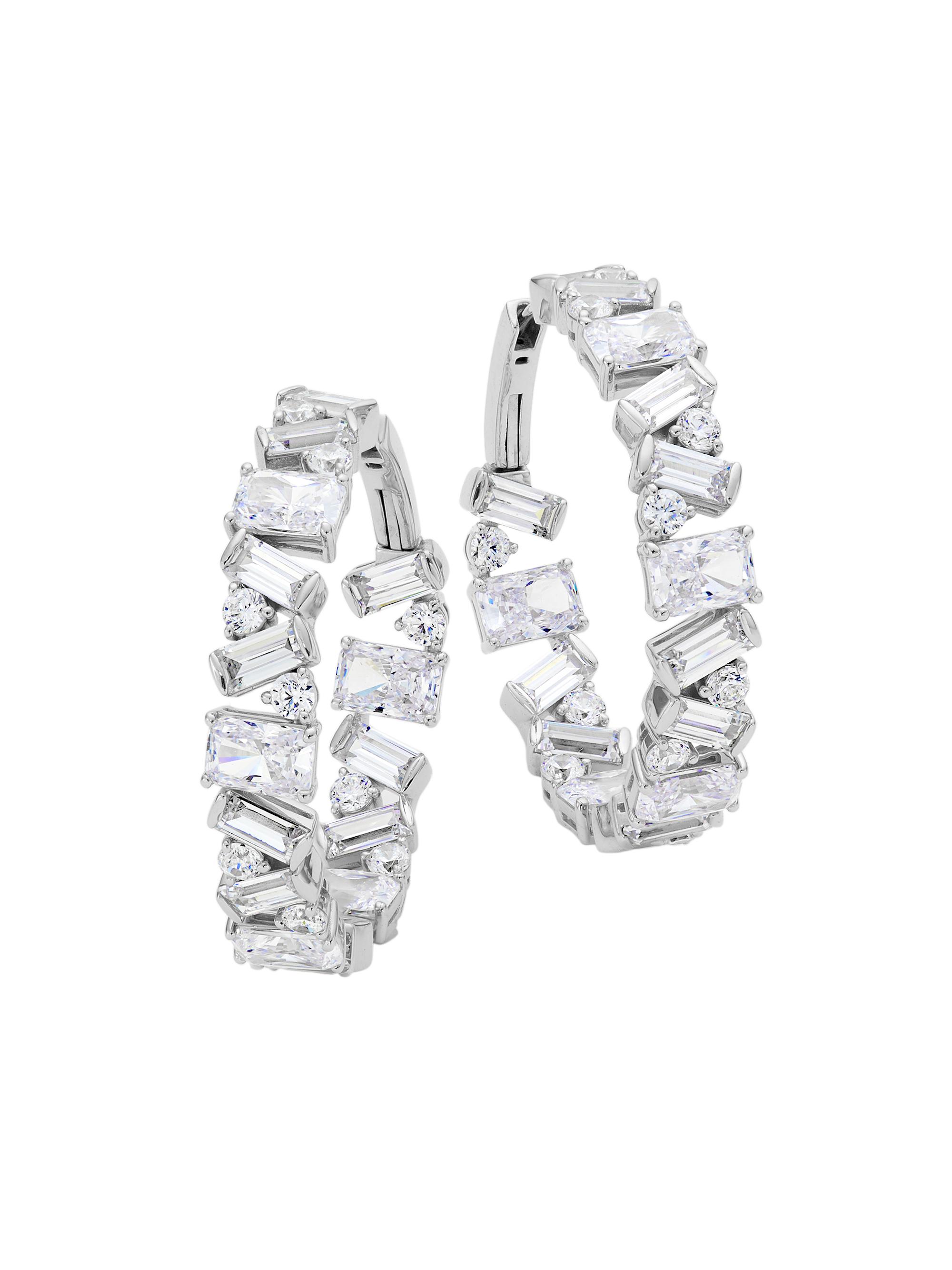 Adriana Orsini Women's Jazz Deco Rhodium-Plated & Cubic Zirconia Hoop Earrings - Rhodium