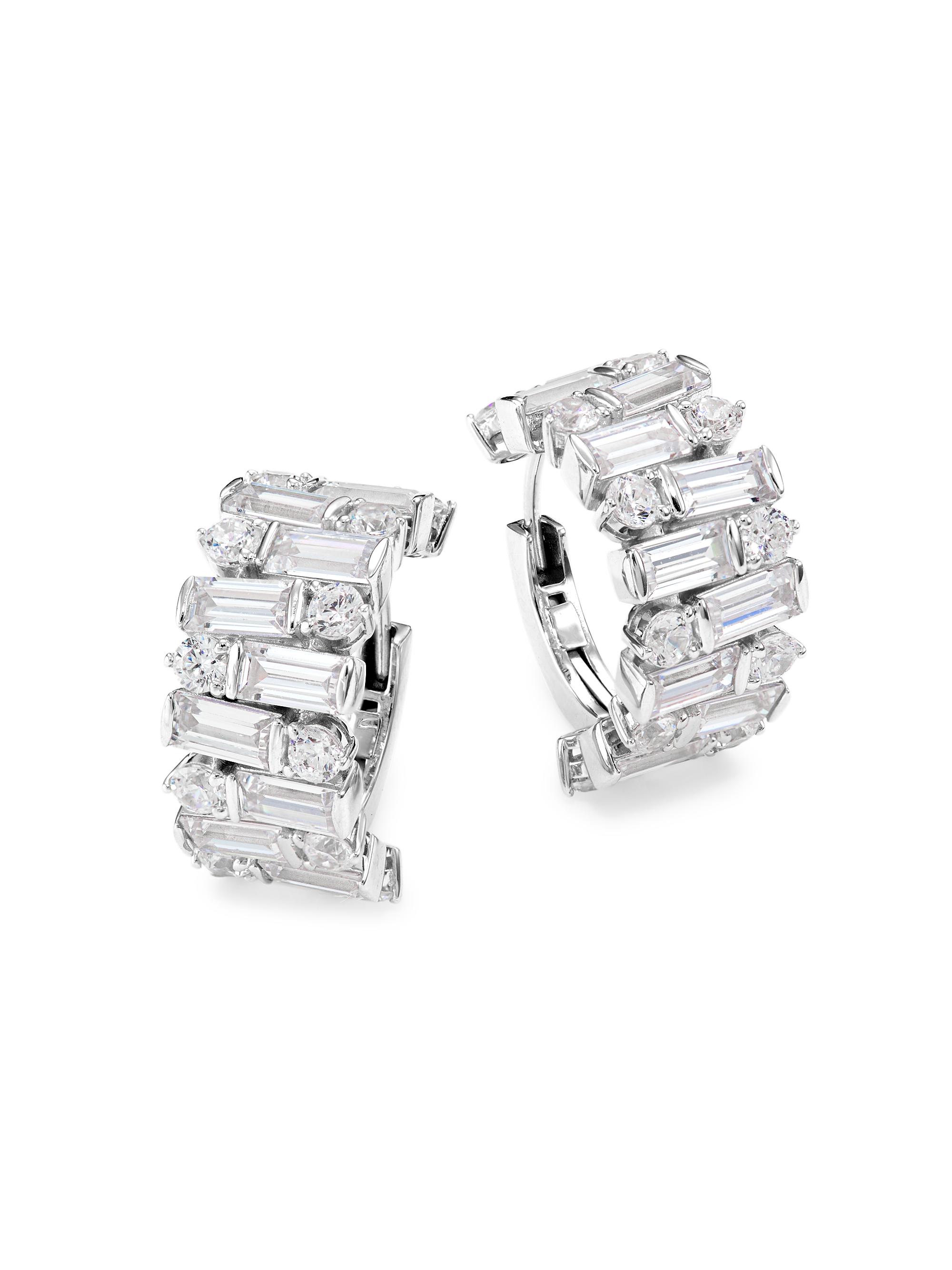 Adriana Orsini Women's Jazz Deco Sterling Silver & Cubic Zirconia Huggie Earrings - Rhodium