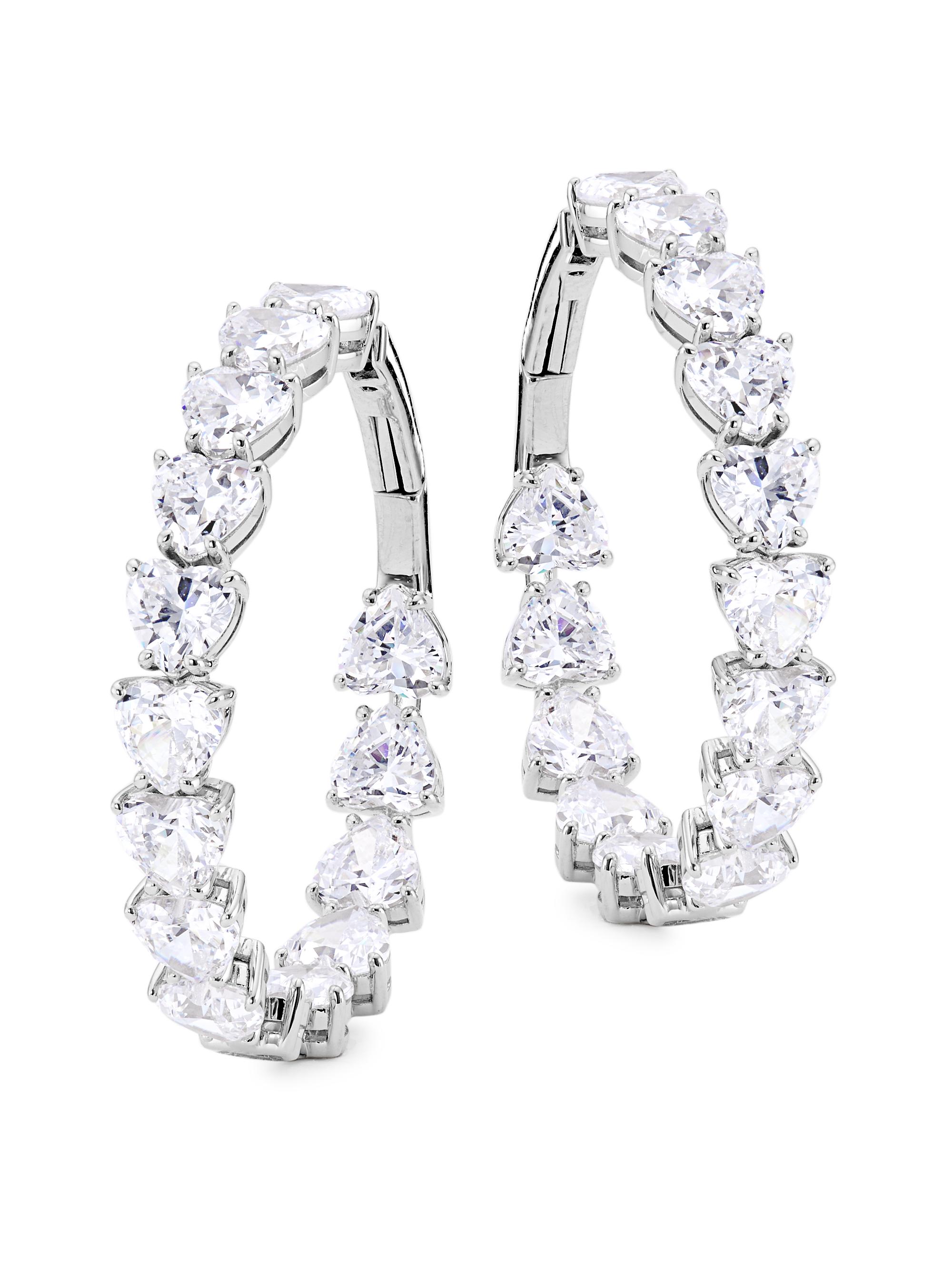 Adriana Orsini Women's Real Love Rhodium-Plated & Cubic Zirconia Heart Hoop Earrings - Rhodium