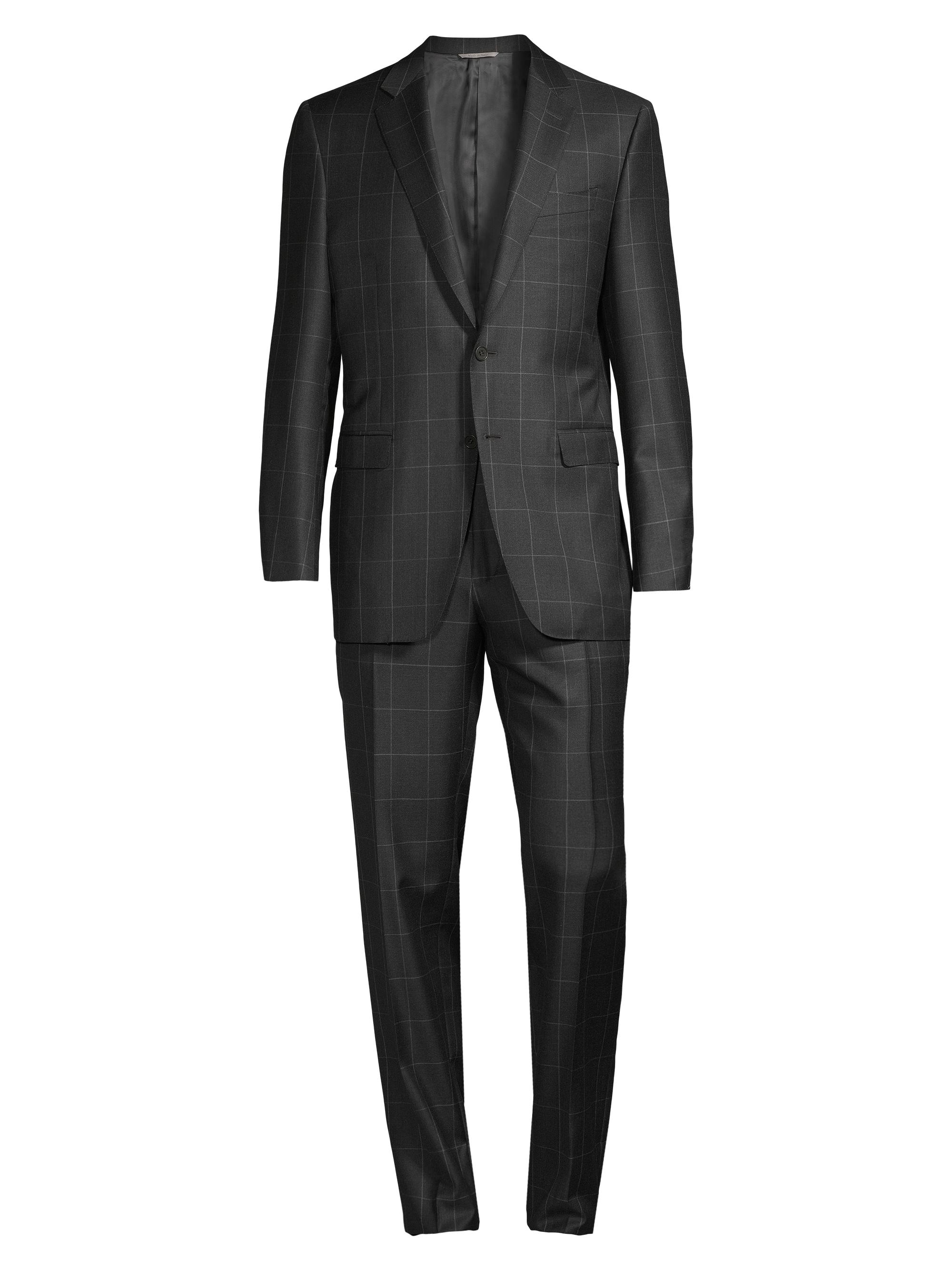 Canali Men's Windowpane Wool Suit - Dark Grey