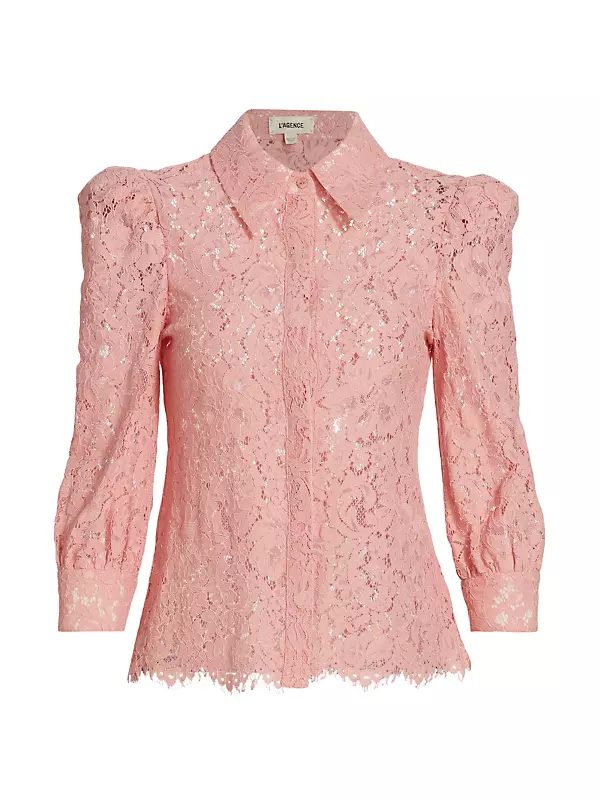 Buy REGULAR PINK PRINTED LACE DETAIL BLOUSE TOP for Women Online in India
