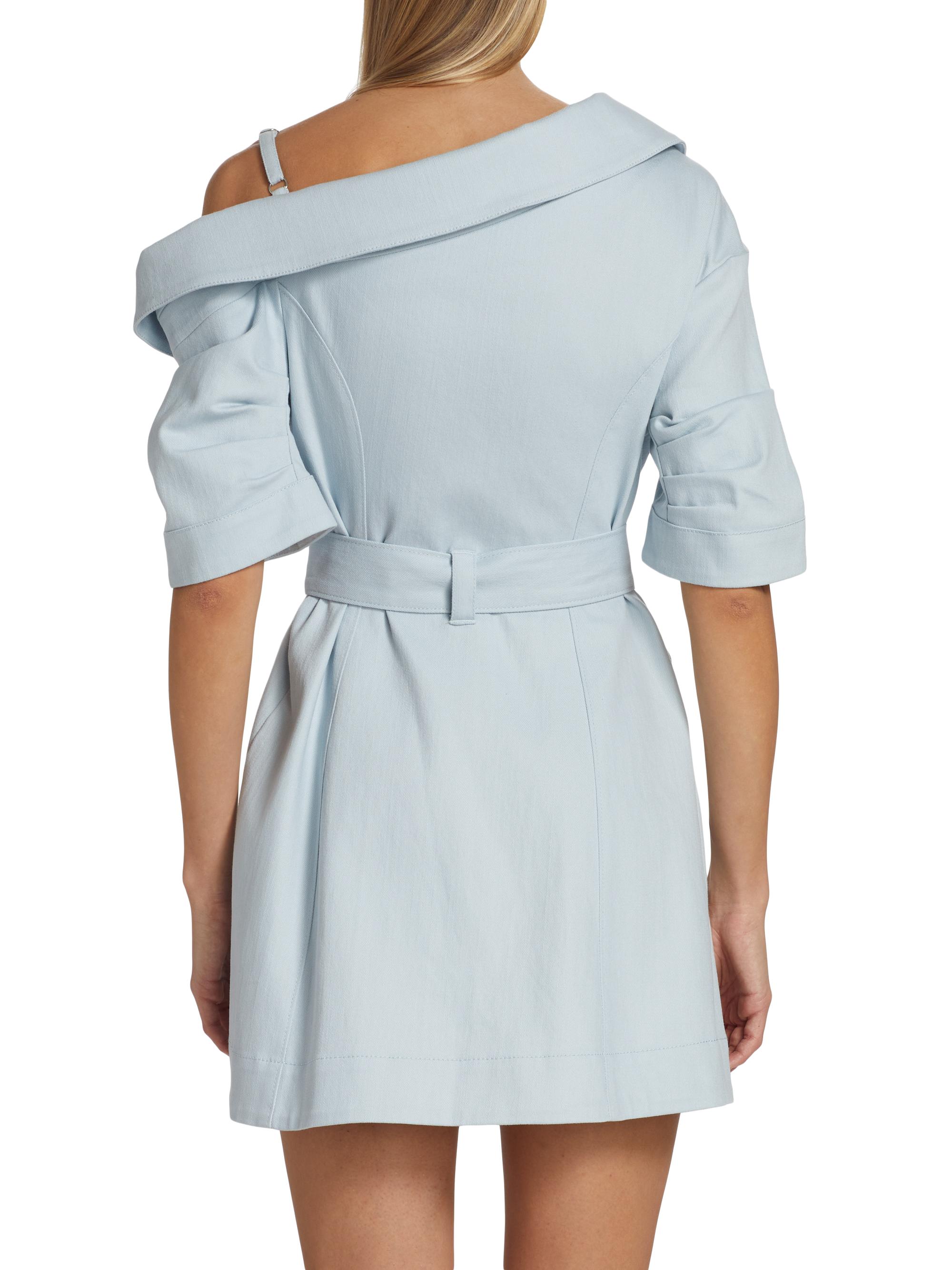 Cinq  Sept Milly Belted Asymmetric Stretch Denim Minidress | Saks Fifth  Avenue