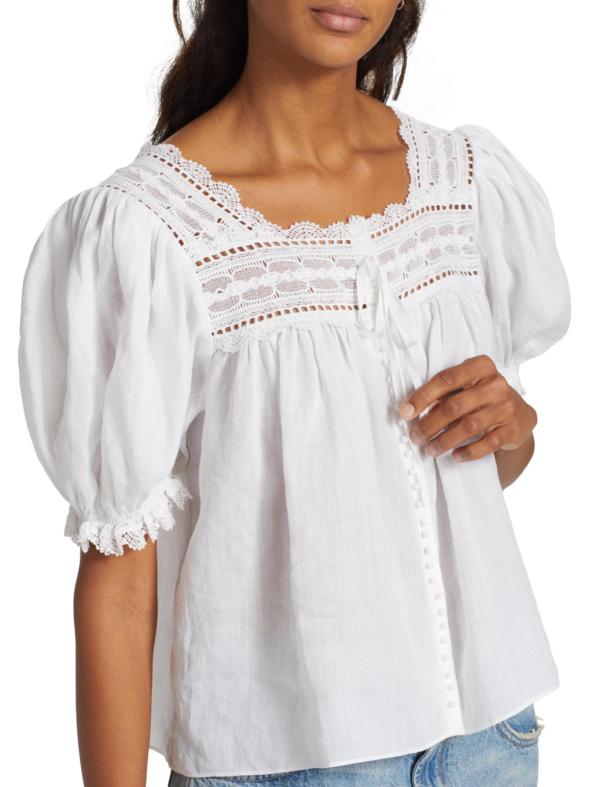 DÔEN Anneth Puff-Sleeve Top | Saks Fifth Avenue