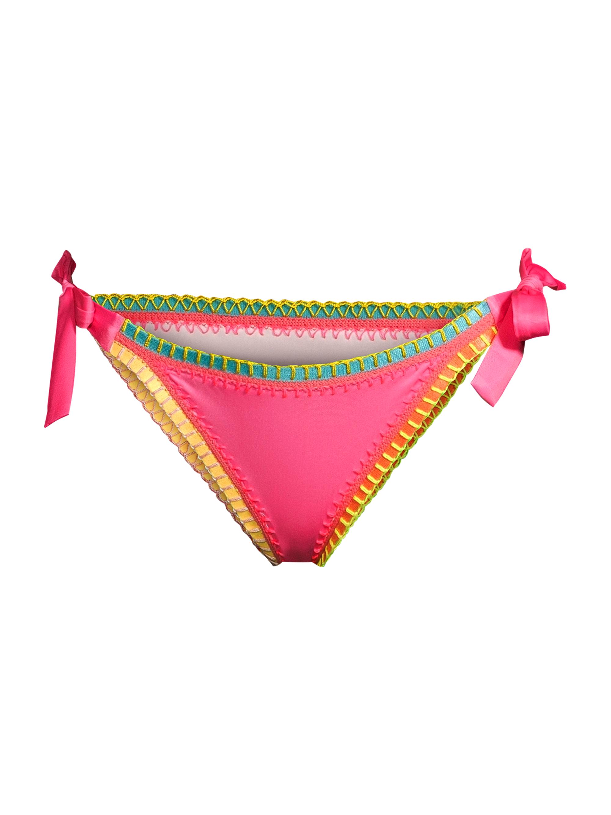 PQ Women's Platinum Crochet-Trimmed String Bikini Bottom - Pink Multi