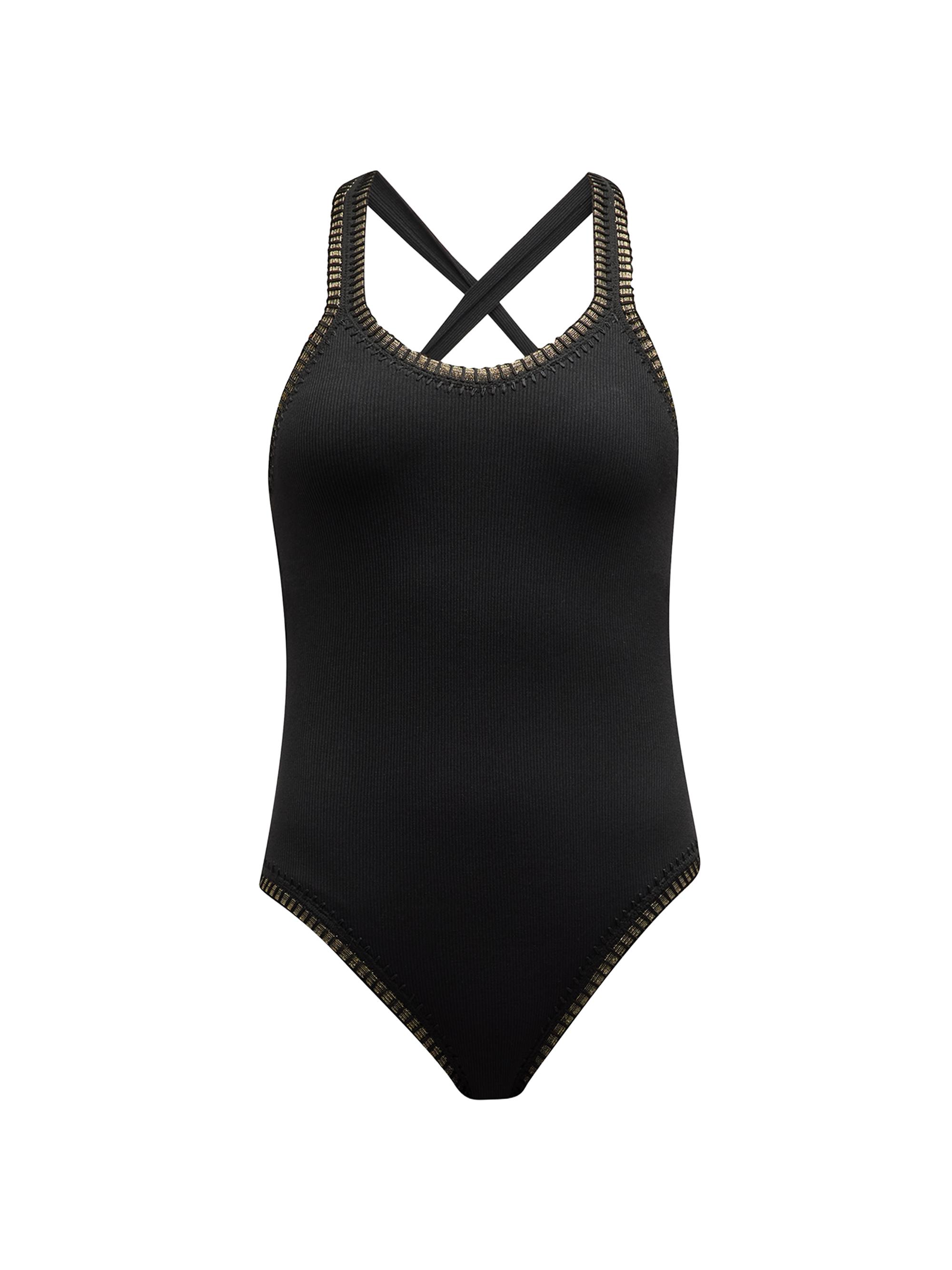PQ Women's Crochet-Trim Crossback One-Piece Swimsuit - Black Gold