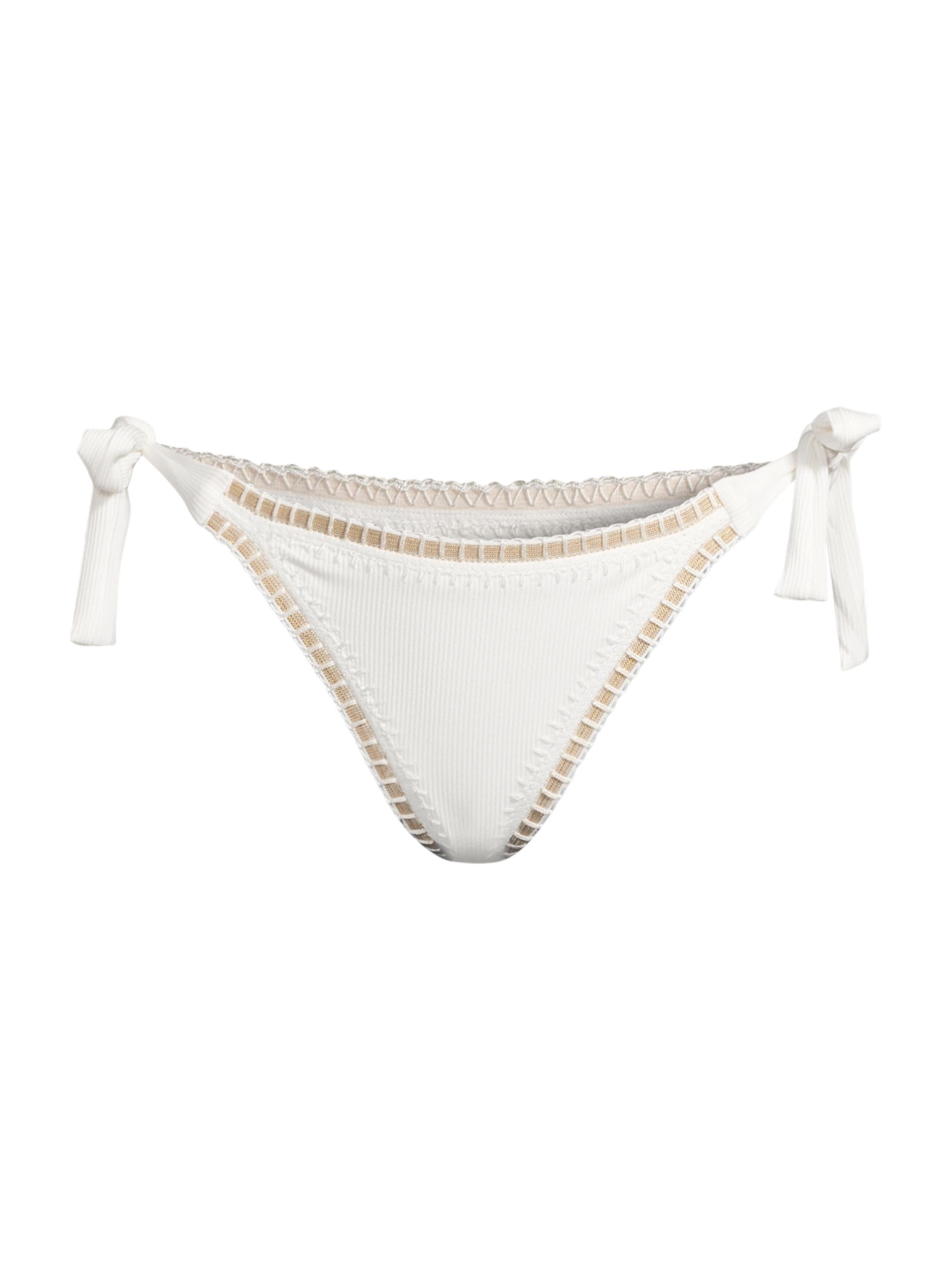 PQ Women's Crochet-Trim Ribbed Bikini Bottom - White Pearl