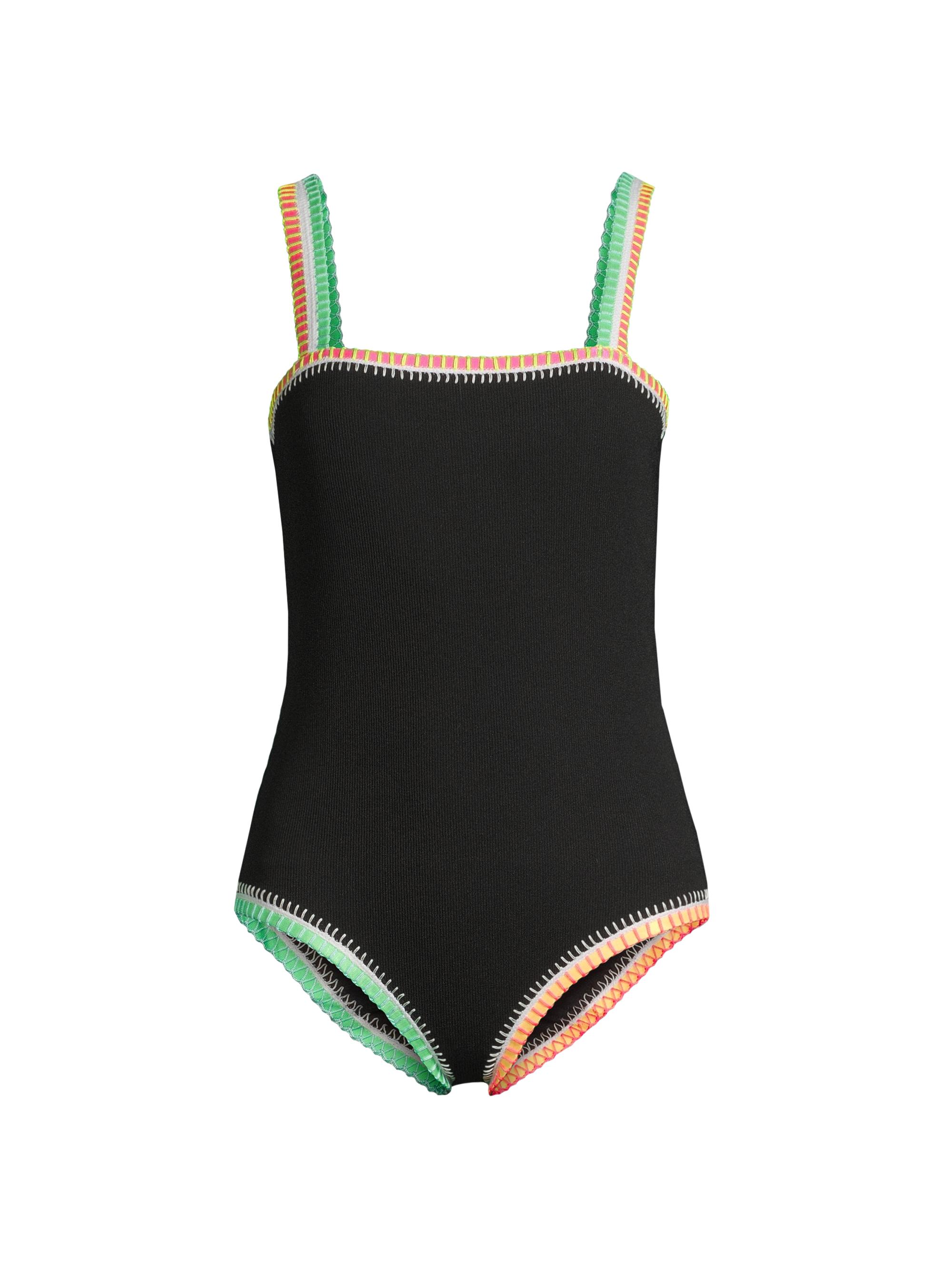 PQ Women's Crochet-Trim One-Piece Swimsuit - Black Multi