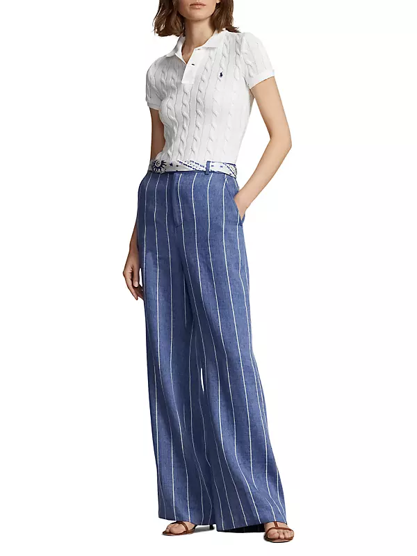 Shop Polo Ralph Lauren Stripe Linen & Cotton Wide-Leg Pants