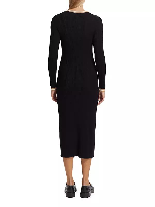 Saks Fifth Avenue Women's Contrast Rib-Knit Midi-Dress - Black - Size Small
