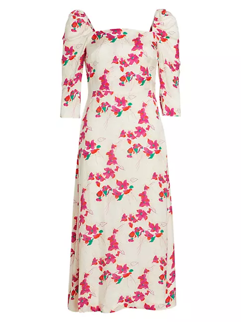 Shop ba&sh Elonor Smocked Jacquard Midi-Dress | Saks Fifth Avenue