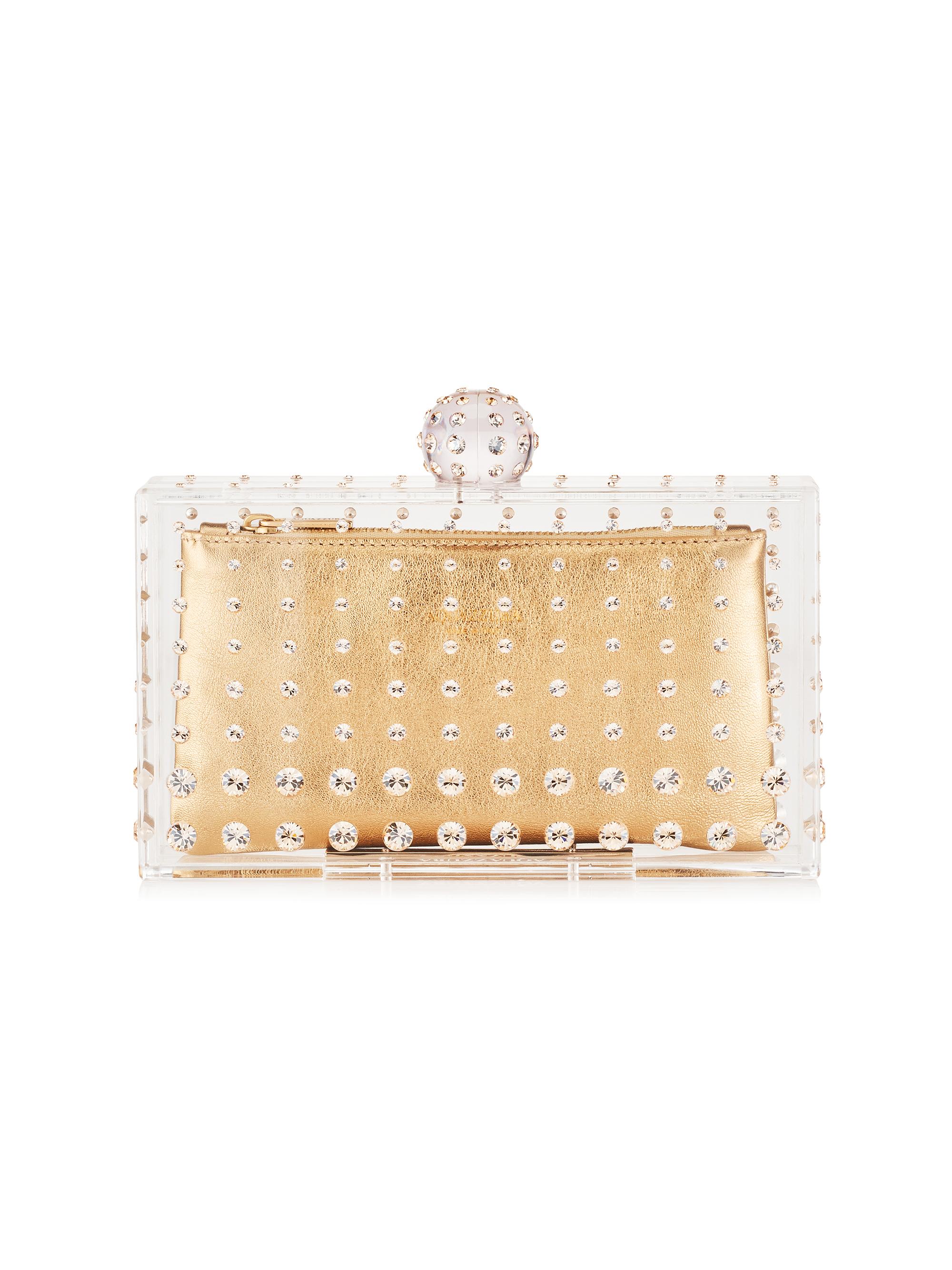 Aquazzura Women's Tequila Rhinestone Clutch - Light Gold Transparent Soft Gold