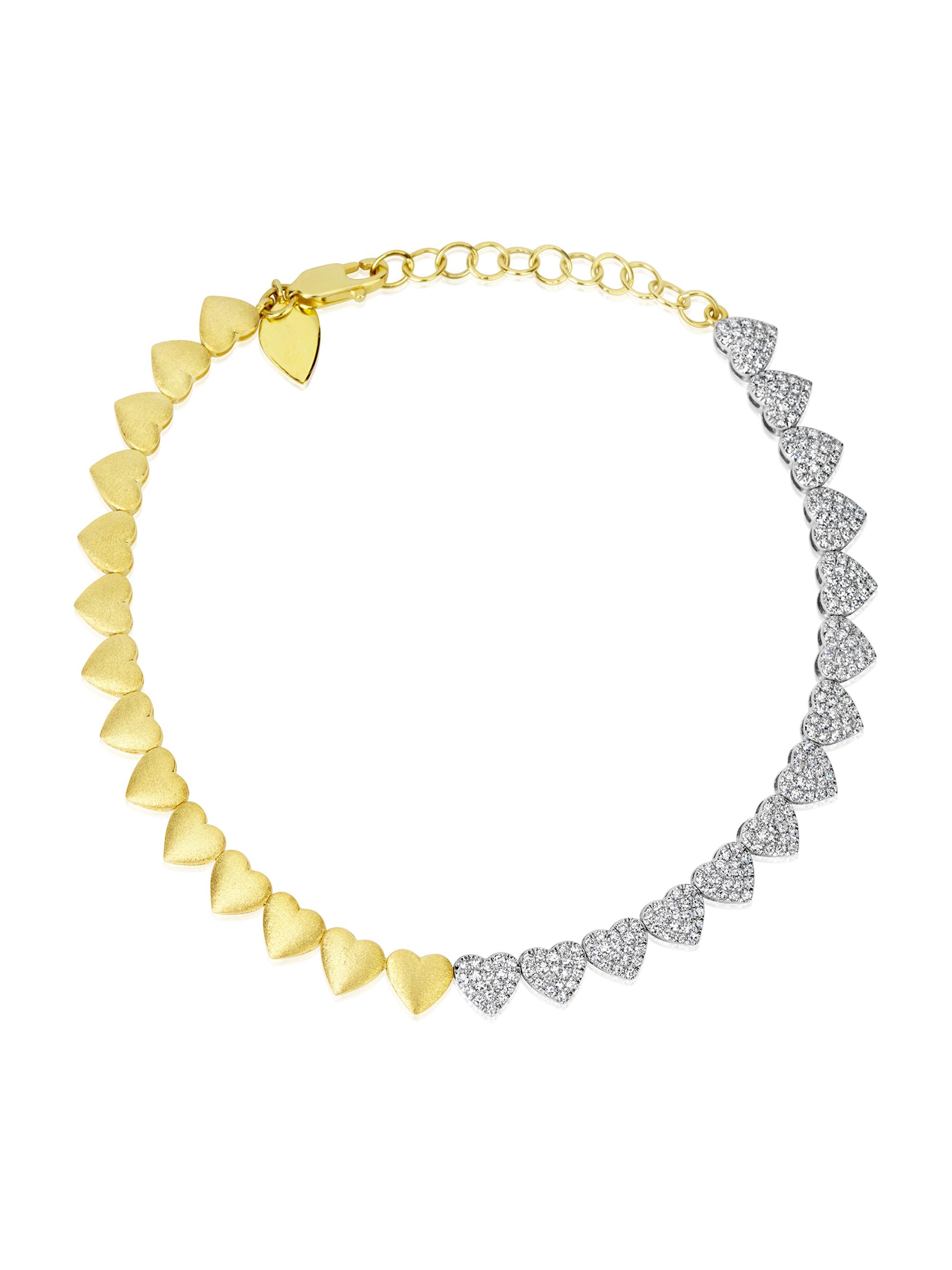 Meira T Women's Two-Tone 14K Gold & 0.67 TCW Diamond Heart Bracelet - Yellow White Gold