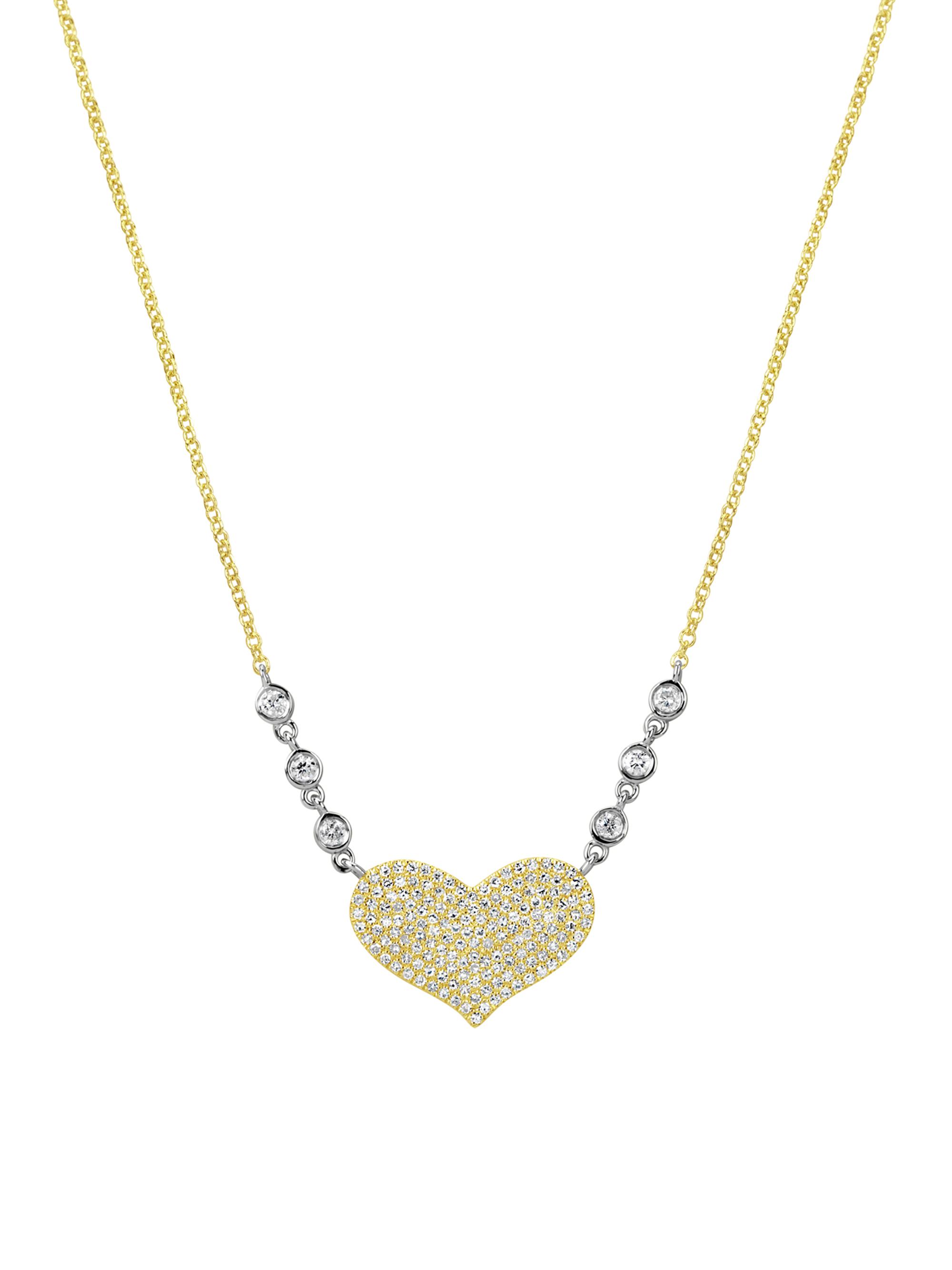 Meira T Women's Two-Tone 14K Gold & 0.42 TCW Diamond Heart Necklace - Yellow Gold
