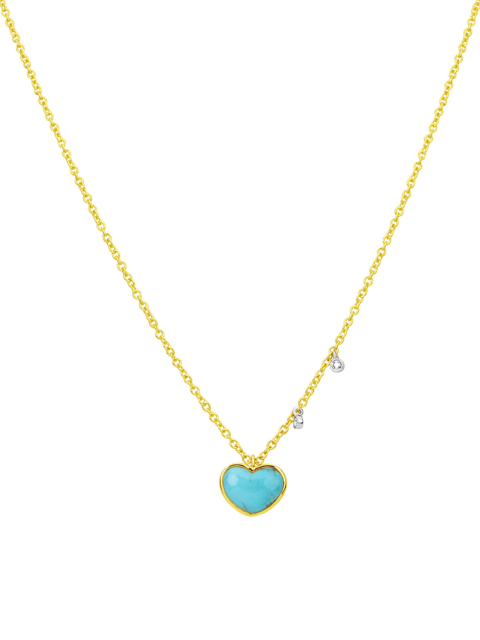 Meira T Women's 14K Yellow Gold, .04 TCW Diamond & Turquoise Heart Necklace - Yellow Gold