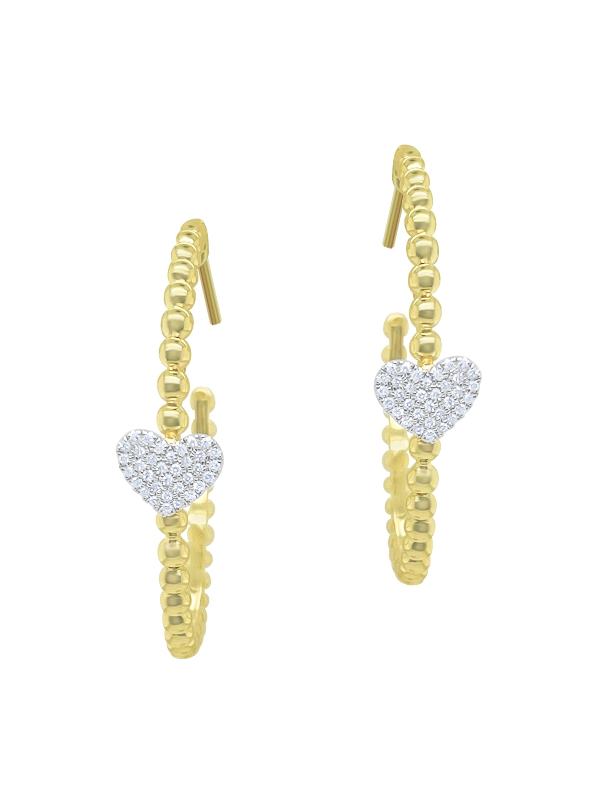 Meira T Women's Two-Tone 14K Gold & 0.08 TCW Diamond Beaded Hoop Earrings - Yellow Gold