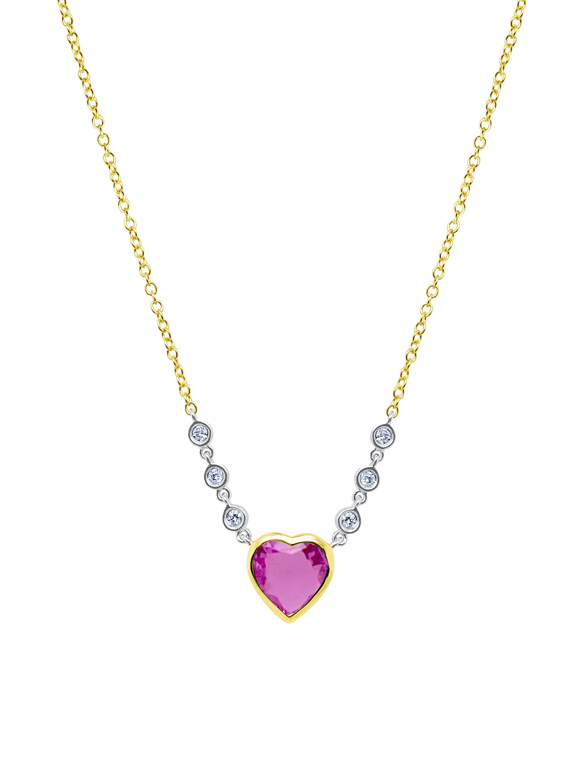 Meira T Women's 14K Yellow Gold, Diamond & Pink Sapphire Heart Necklace - Yellow Gold