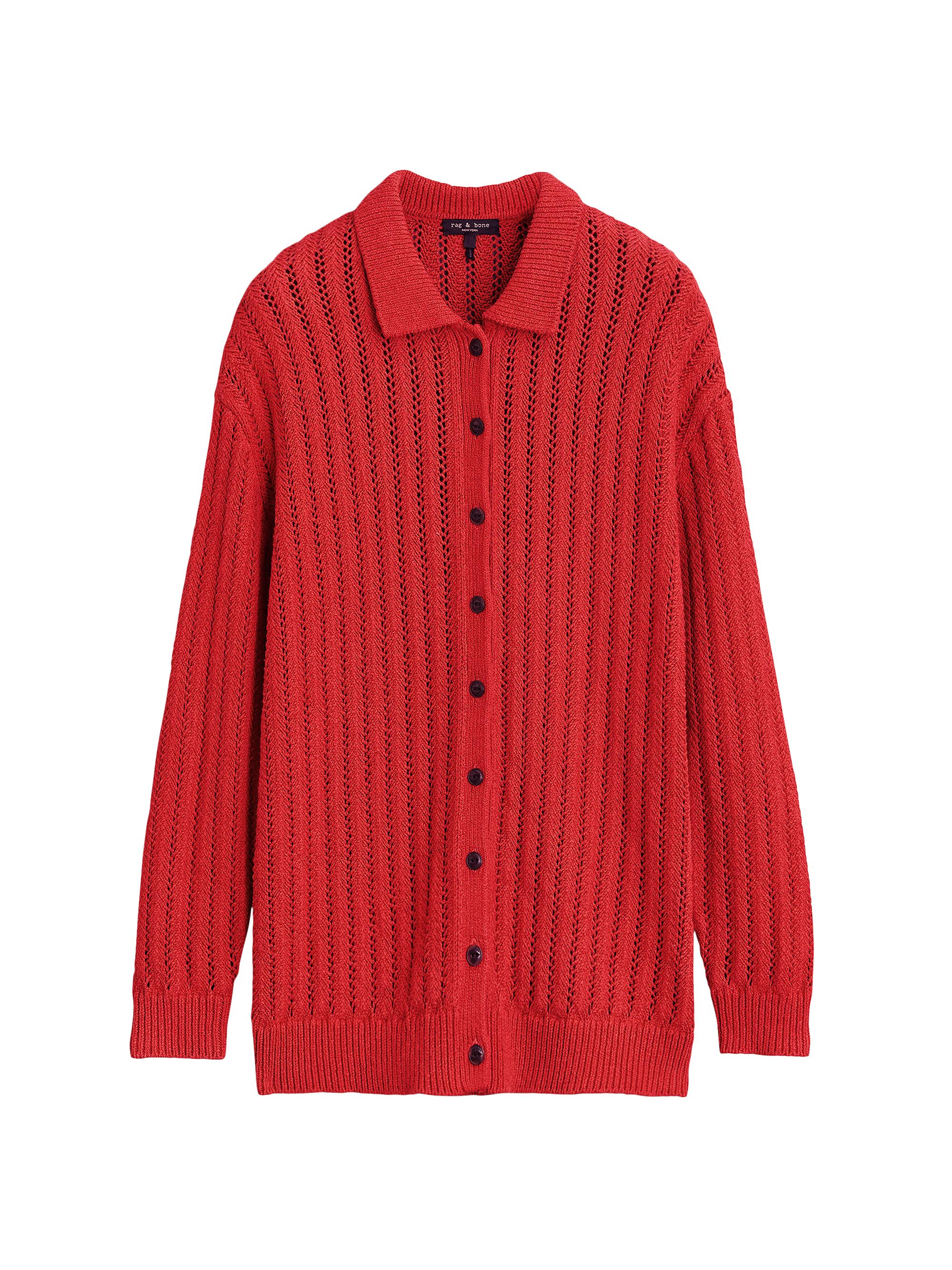 rag & bone Women's Adrienne Pointelle Cotton-Blend Cardigan - Paprika