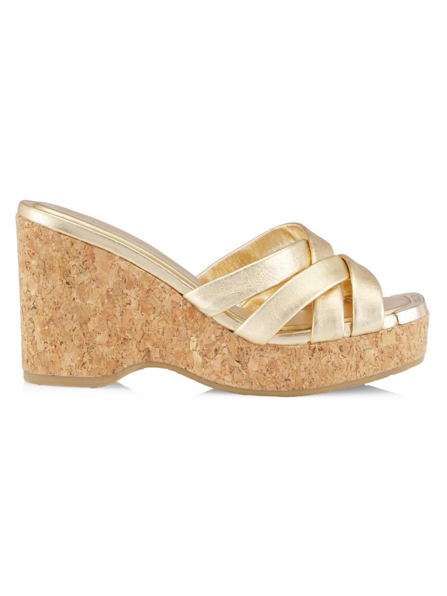 即日発送 ★Jimmy Choo★ MARIBOU サンダル Jimmy Choo Maribou 110MM Metallic Leather Wedge Sandals