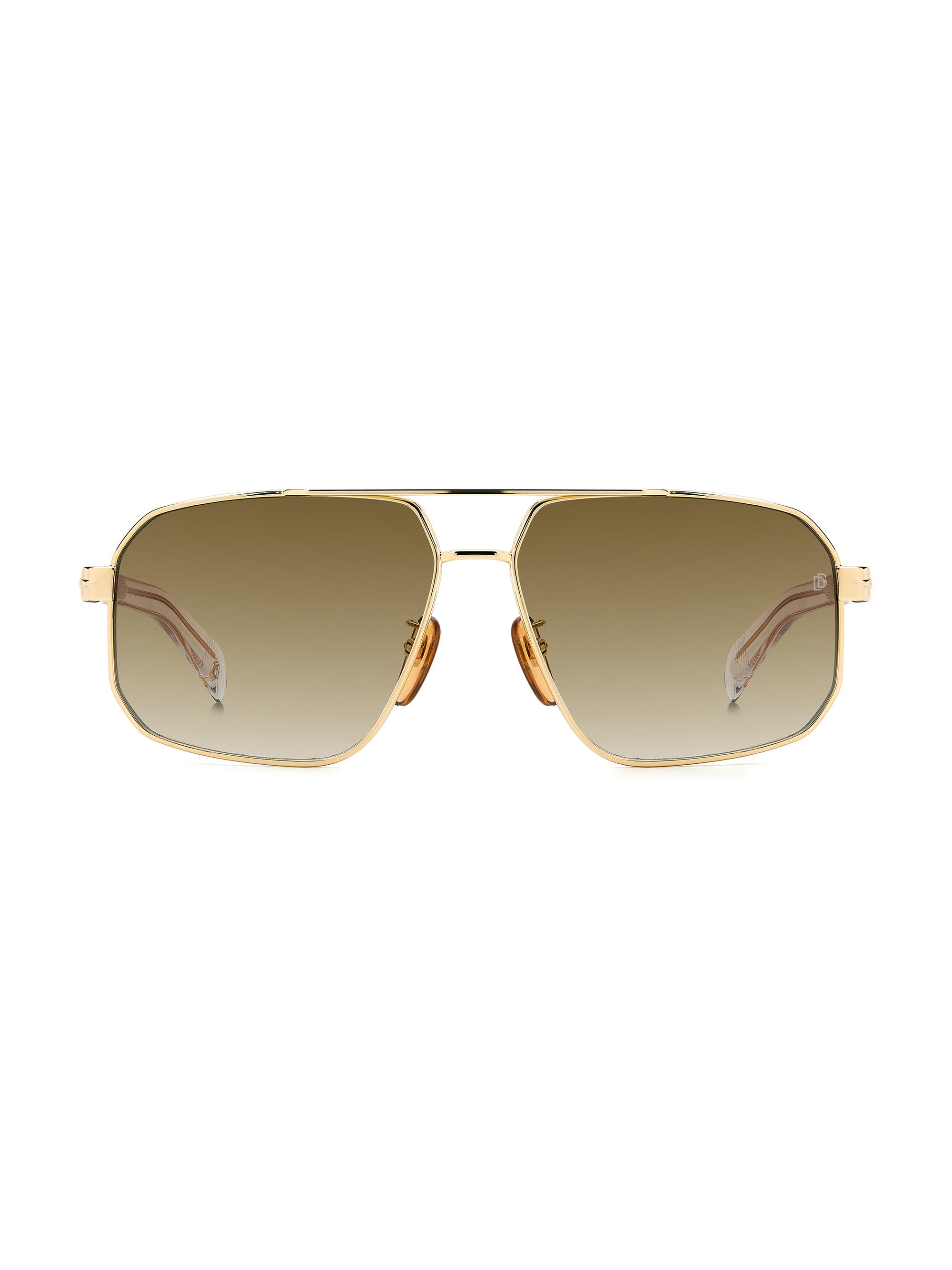 David Beckham Men's 61MM Metal Rectangular Sunglasses - Gold Crystal Brown
